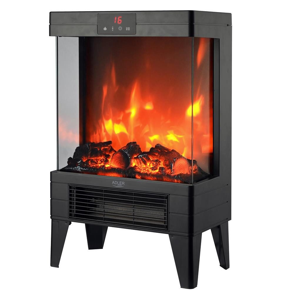 ADLER EUROPE Elektrokamin AD 7755 Elektrischer Kamin mit 3D Flammeneffekt, Fernbedienung, Heizlüfter mit Thermostat, gümtlich cozy