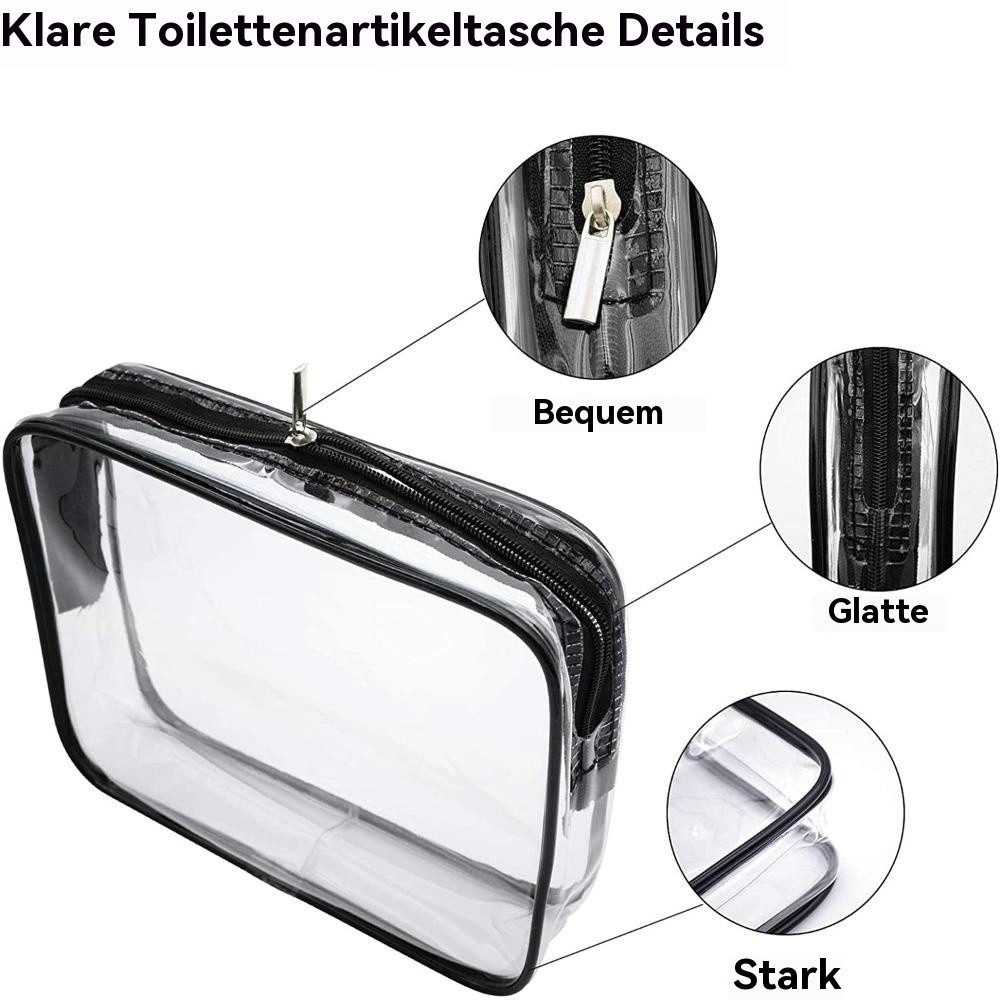 Blusmart Kulturbeutel 3er Set Transparente Make-up-Taschen (PVC Wasserdichte Kosmetiktaschen, 3-tlg., Leicht tragbar), Frauen Kulturbeutel Reise Aufbewahrungstasche Mit Reißverschluss