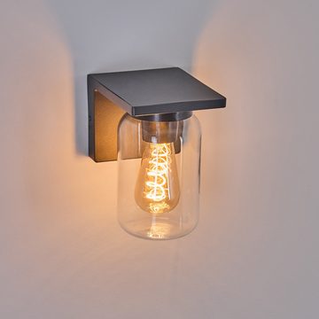 hofstein Außen-Wandleuchte moderne Wandlampe aus Metall/Glas in Anthrazit/Klar, ohne Leuchtmittel, Glasschirm Wandleuchte, Außenleuchte, 1 x E27, ohne Leuchtmittel, IP44