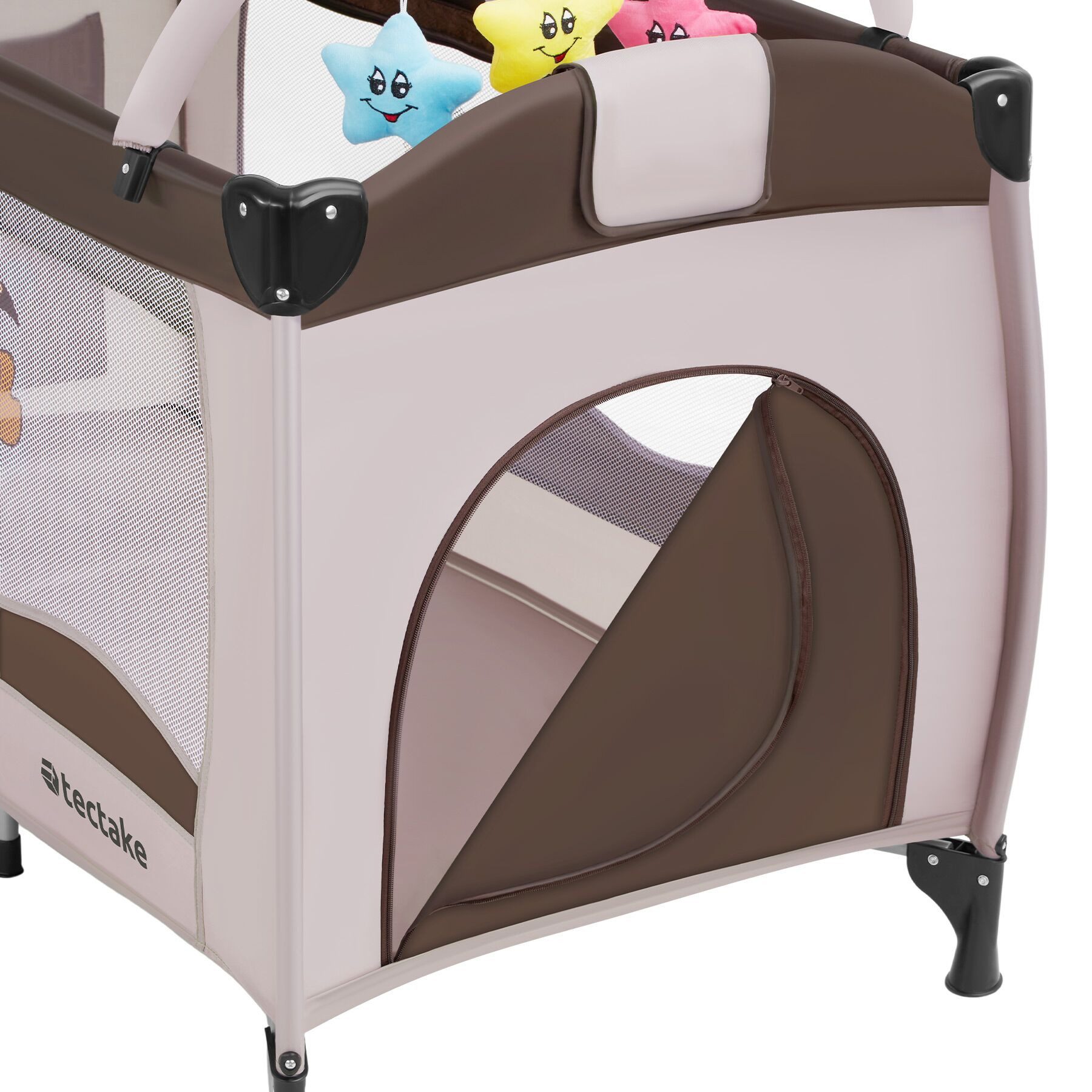 tectake Baby-Reisebett Kinderreisebett, Tragetasche, 132 x 75 x 104 cm, 2 Rollen mit, Klapp- & höhenverstellbar, mit großen Mesh-Einsätzen, bis 36 Monate