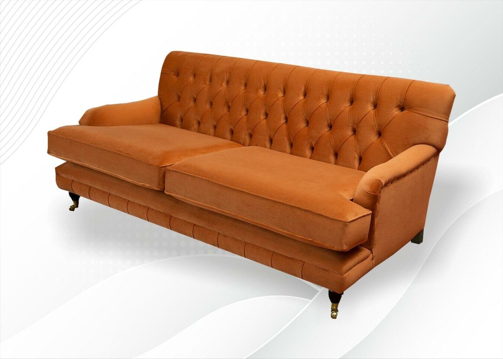 JVmoebel Chesterfield-Sofa, Chesterfield Couchen Design Polster Wohnzimmer Sofas Sofa Textil Neu Stoff Orange Gelb