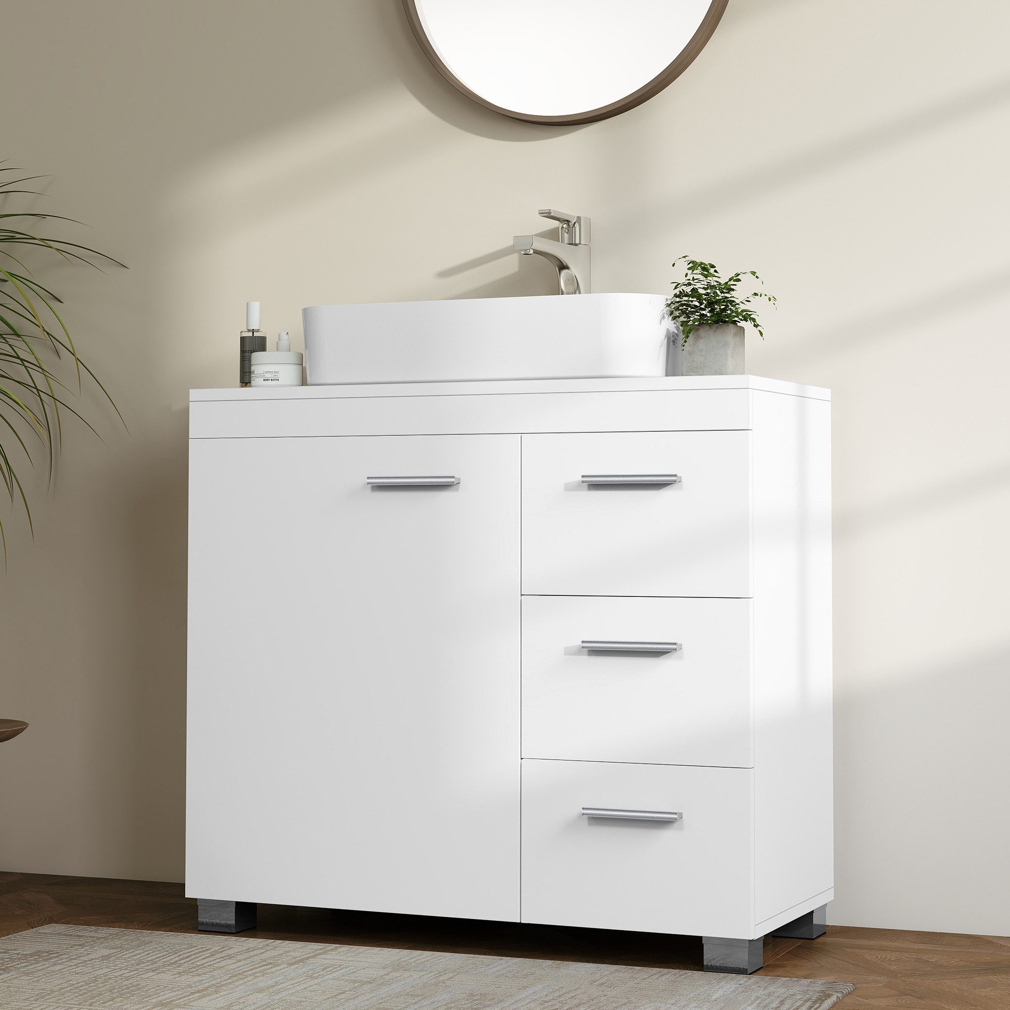 VASAGLE Waschbeckenunterschrank Badezimmerschrank Badschrank mit 3 großen S günstig online kaufen