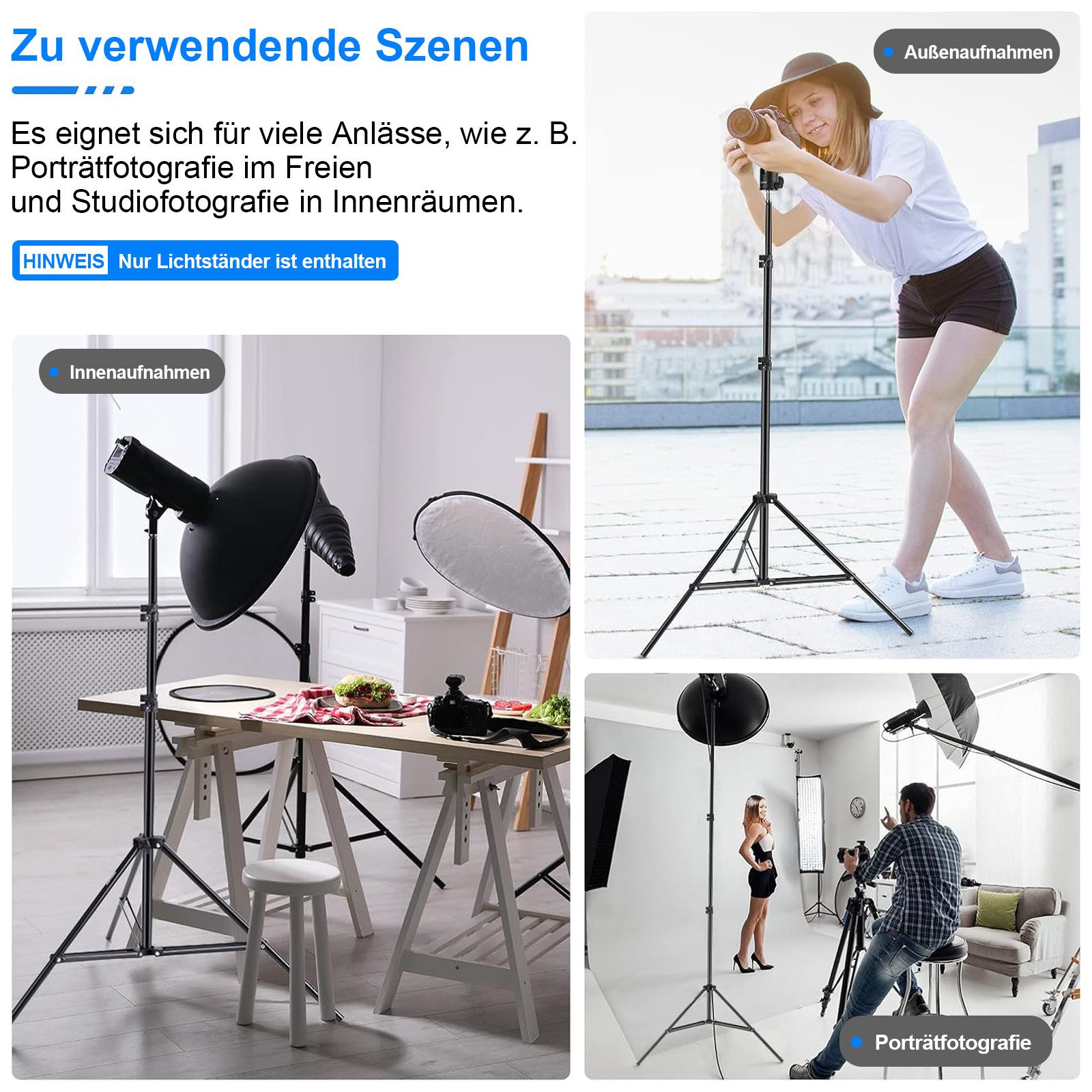 Neewer ST-190 2er-Pack 190 cm Aluminium-Stativständer, für Studio Kits Lampenstativ (Höhenverstellbar von 66 bis 190 cm, für Fotografie Lichter Softboxen) – Bild 4 von 5