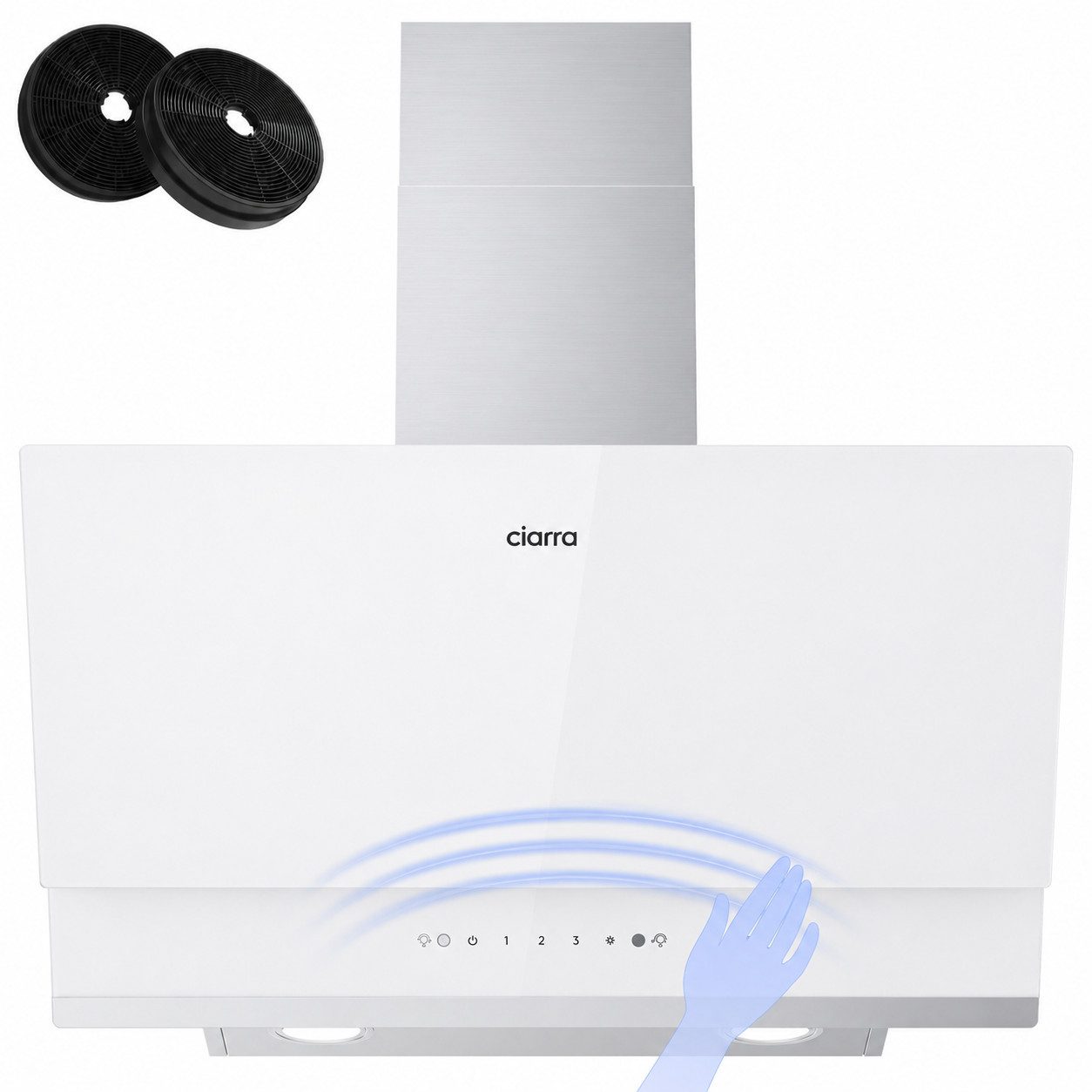 CIARRA Kopffreihaube 60 cm Dunstabzugshaube A+++ 710 m³/h starke Saugleistung CBCW6736A 60 cm Dunstabzugshaube A+++ 710 m³/h starke Saugleistung CBCW6736A, Gestensteuerung & Touch Control, Schräge Wandhaube Umluft & Abluft
