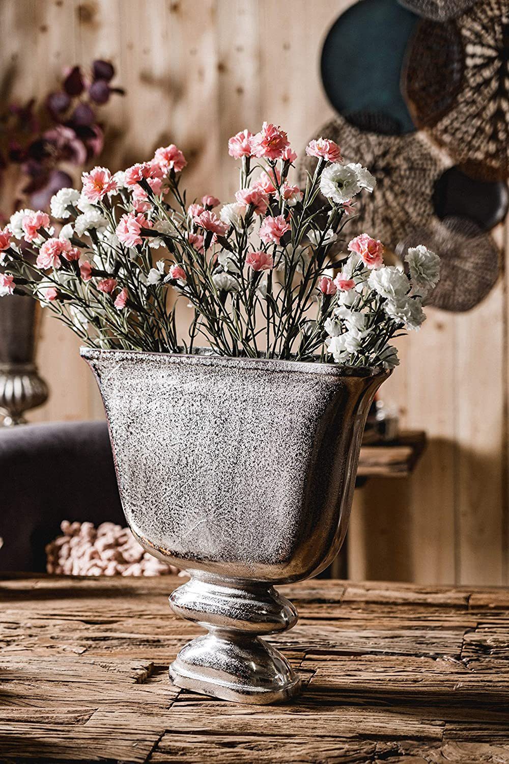 MichaelNoll Dekovase Vase Gefäß Pokalvase Dekovase Aluminium Silber Deko - 42 cm