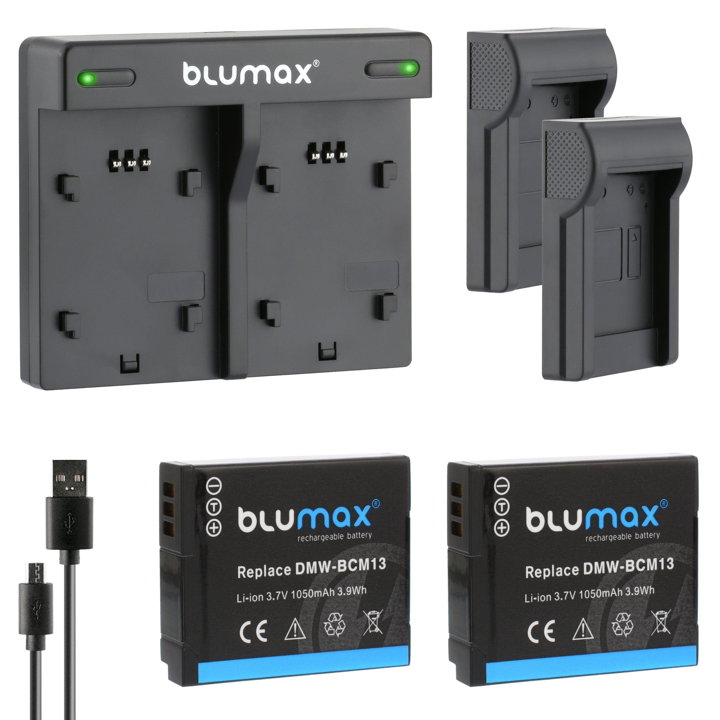 Blumax Set mit Lader für Panasonic DMW-BCM13 1050 mAh Kamera-Akku