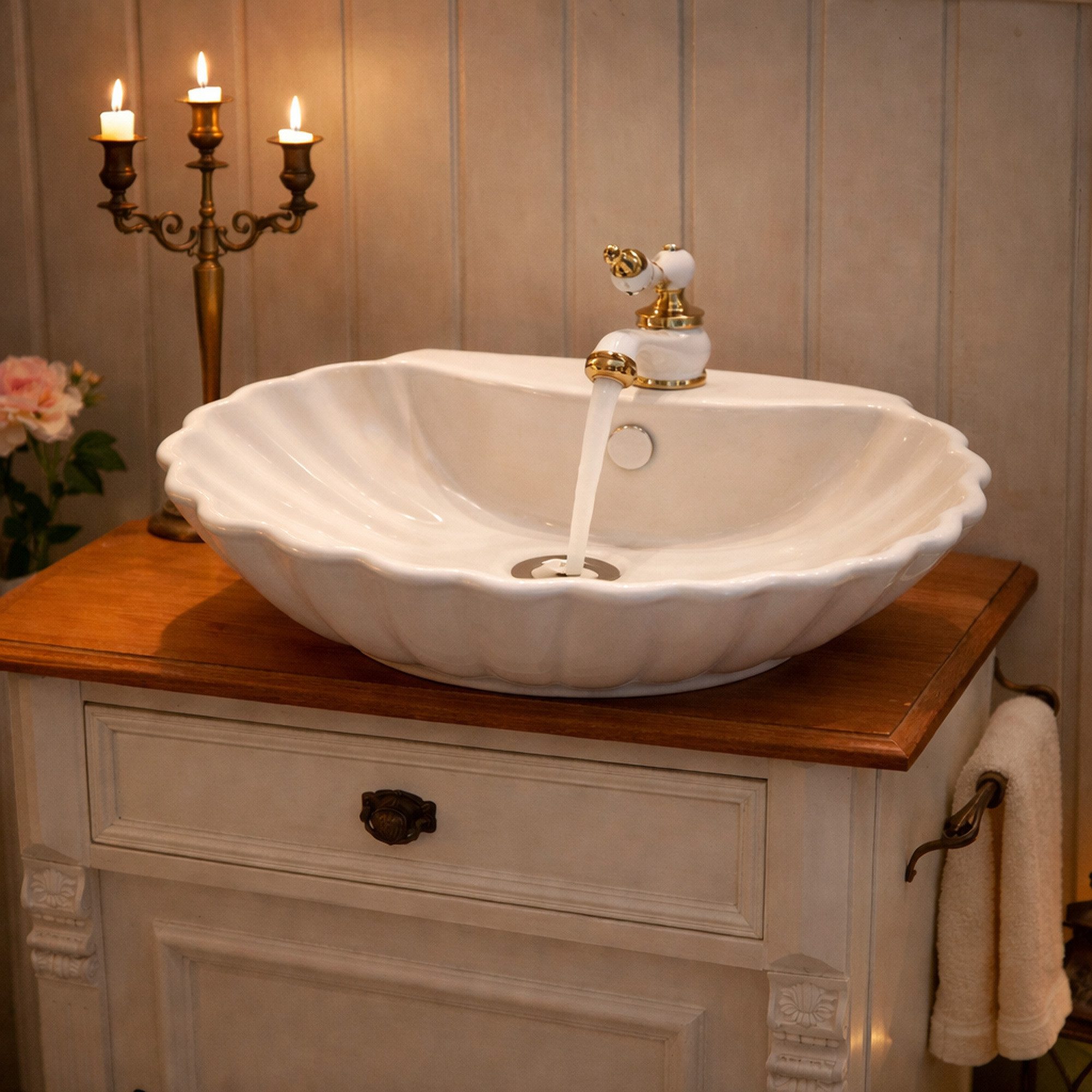 NEG Aufsatzwaschbecken Vintage Barock Muschel Aufsatz-Waschbecken Uno38A (3 günstig online kaufen