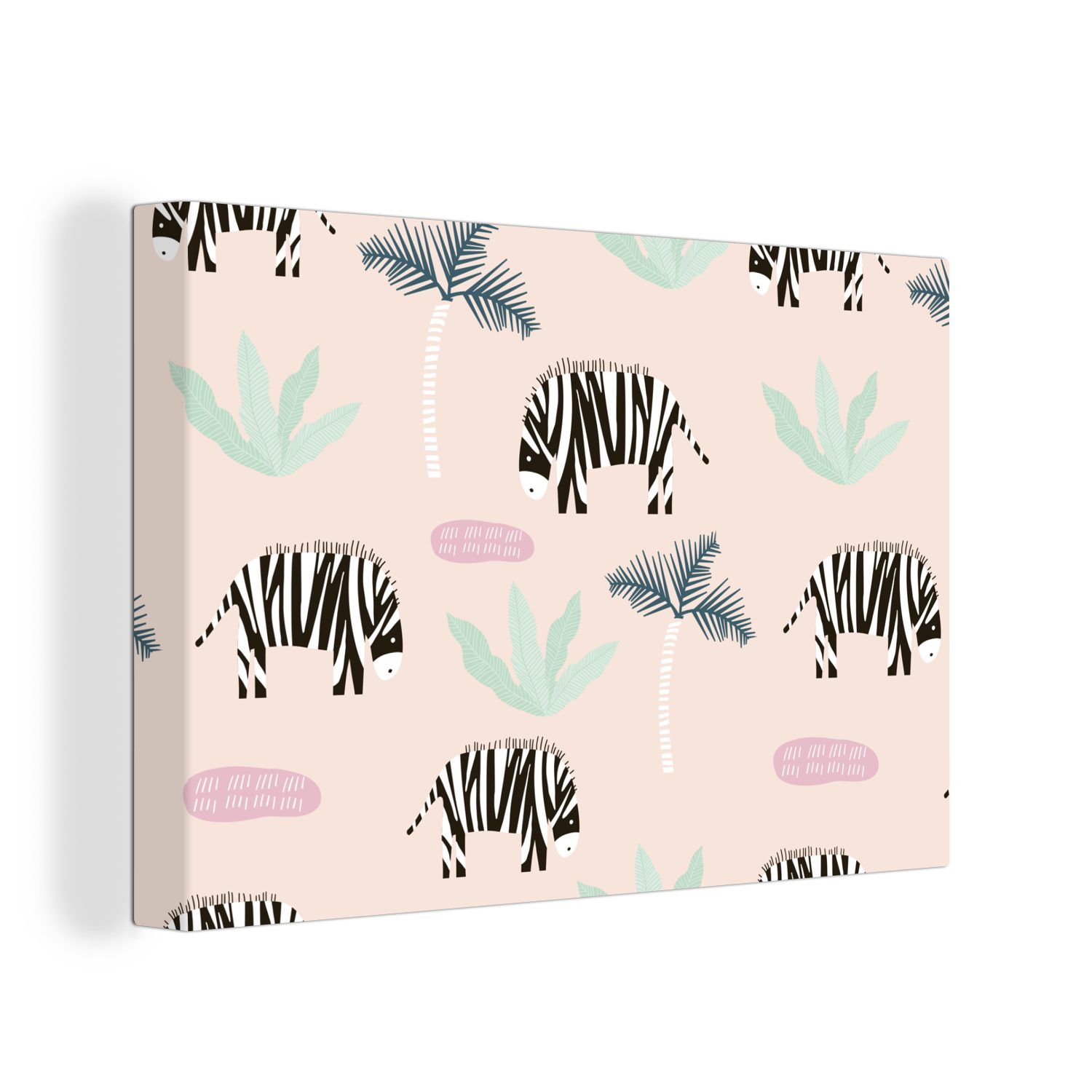 OneMillionCanvasses® Leinwandbild Zebra - Baum - Pastell, (1 St), Wandbild Leinwandbilder, Aufhängefertig, Wanddeko, 30x20 cm