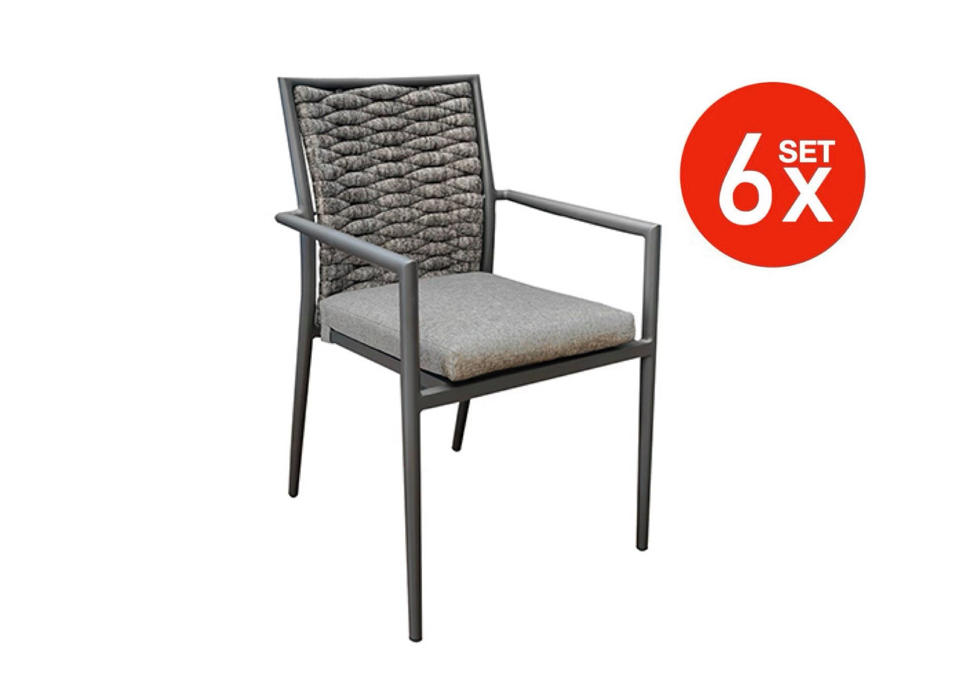 acamp Gartenstuhl Stapelstuhl 6er Set mit Sitzkissen & Rückenpolster Queens grau (Gartenmöbel Set), Stuhl, Loungestuhl, Stapelsessel, 55x58x85 cm