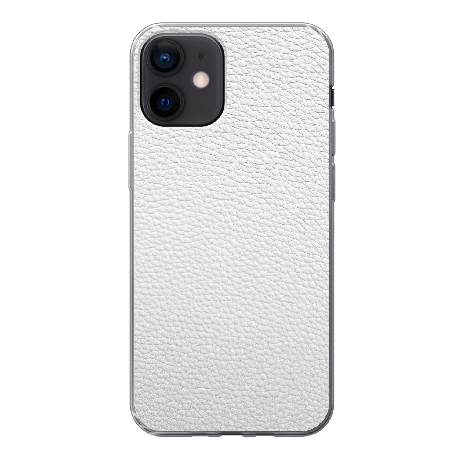 MuchoWow Handyhülle für Apple iPhone 12 Leder - Strukturiert - Leder-Optik - Weiß, Smartphone-Bumper, Print, Handy Schutzhülle Dünn
