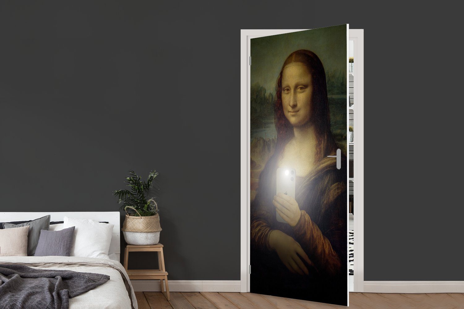 MuchoWow Türtapete Mona Lisa - Matt, cm Vinci 75x205 Telefon, Fototapete bedruckt, (1 Türaufkleber, für Da - St), Tür