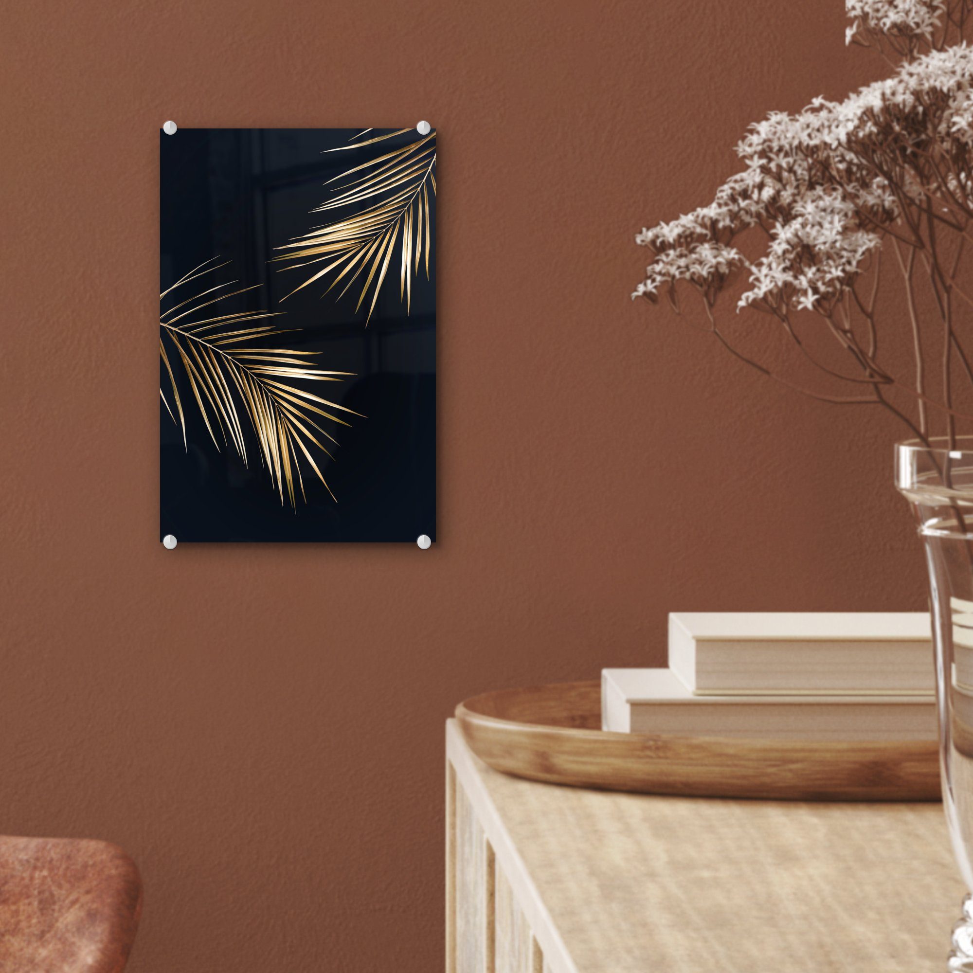 auf - Gold, Foto Bilder Wandbild - (1 Acrylglasbild - bunt Glas Glas - Wanddekoration - Glasbilder Farne MuchoWow St), Pflanzen auf
