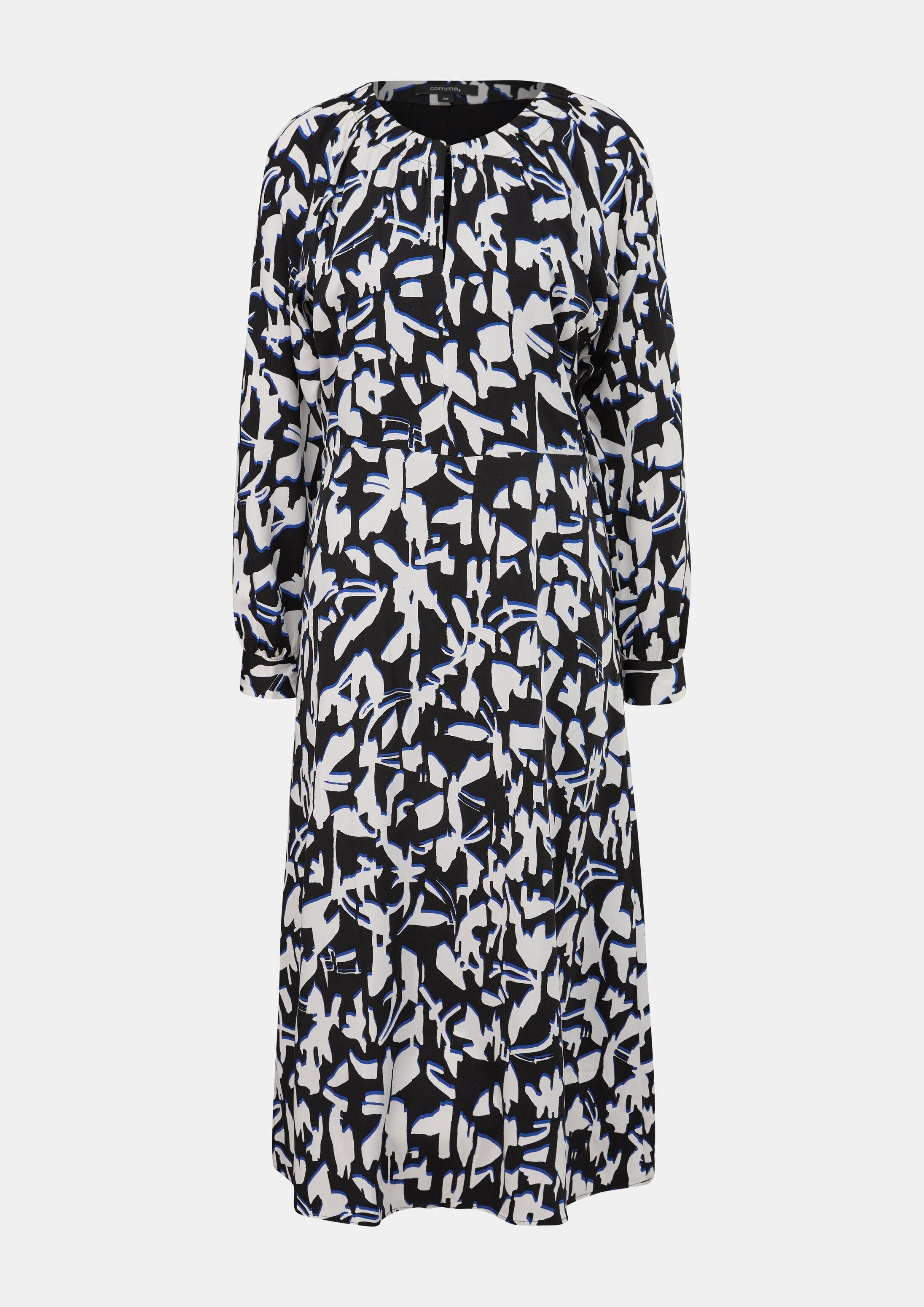 comma Midikleid Kleid Fließendes Maxikleid mit All-over-Print