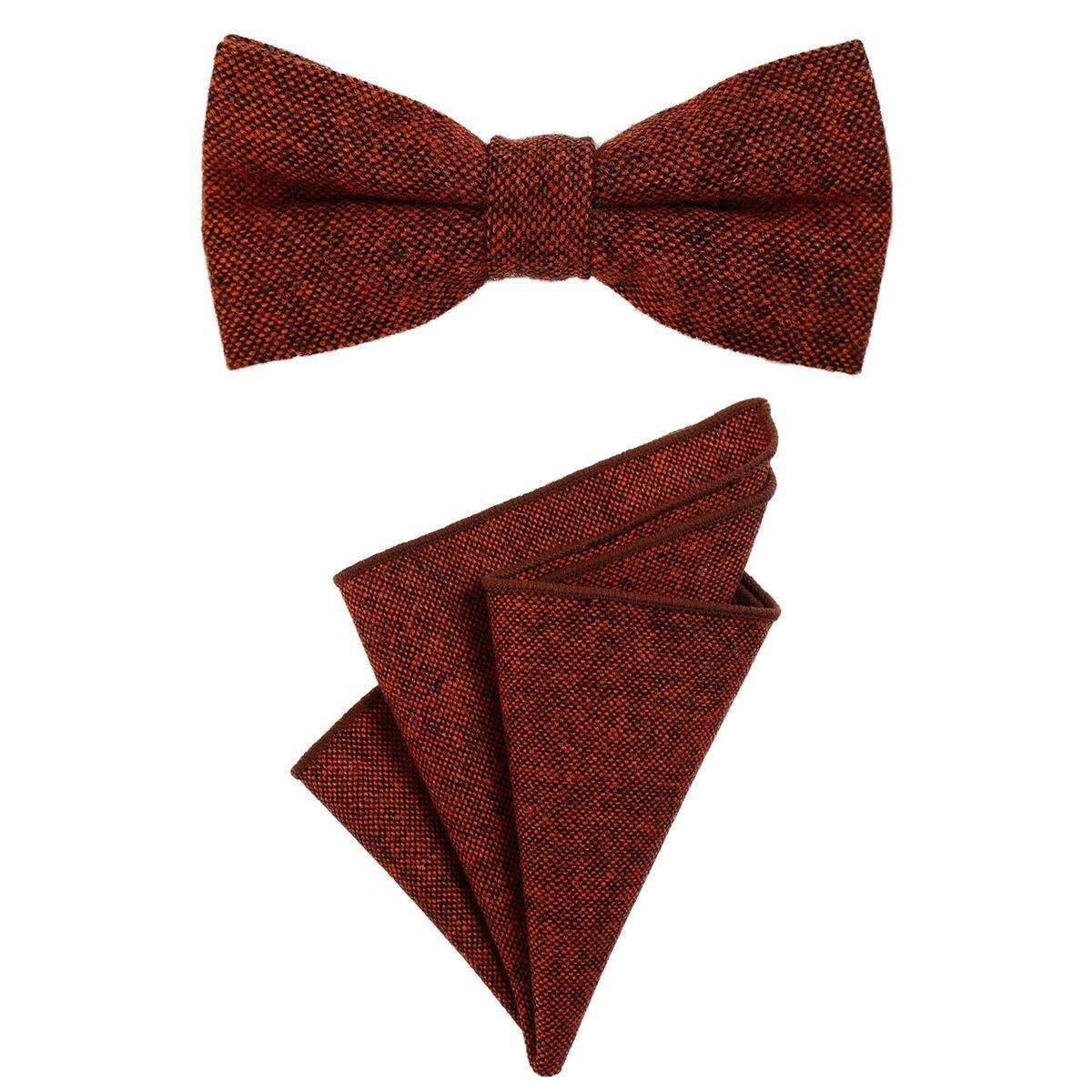 DonDon Fliege Schleife und Einstecktuch aus Baumwolle (Packung, 2-St., 1x Herrenfliege und 1x Einstecktuch) bereits gebunden, Tweed-Look, 2er Set