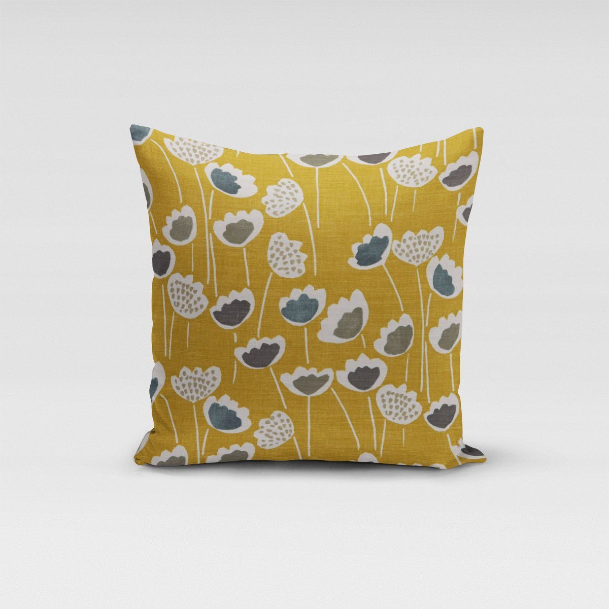 SCHÖNER LEBEN. Dekokissen SCHÖNER LEBEN. Kissenhülle Clara Saffron Blumen senfgelb ocker blau g