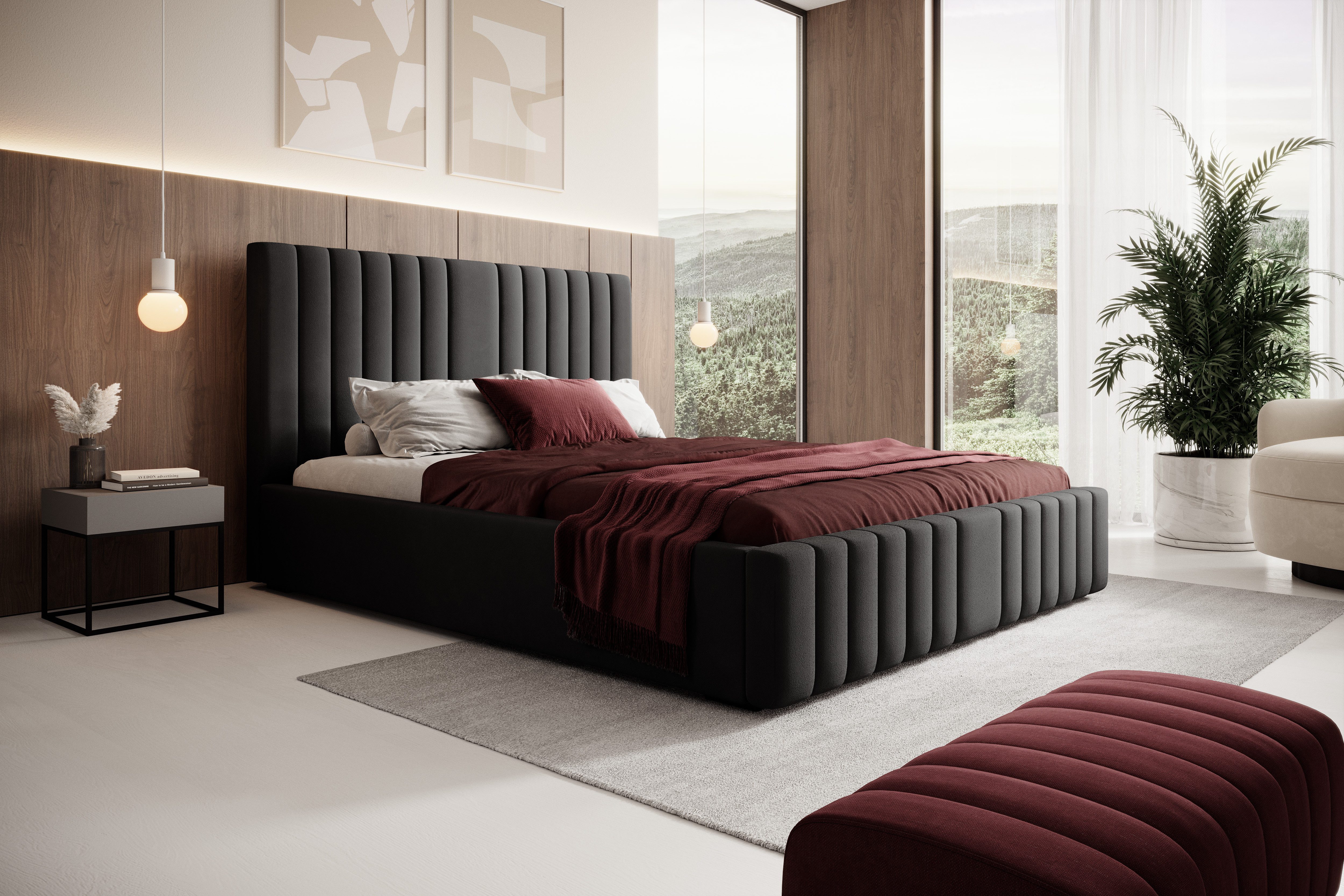 VIVENTE Möbel Polsterbett NAXOS Samt Bezugstoff MAGIC VELVET, Bettkasten Lattenrost 32 Lamellen (wahlweise Holz- oder Metallrahmen Lattenrost, 32 Lamellen), mit großem Bettkasten in versch. Breiten und Farben