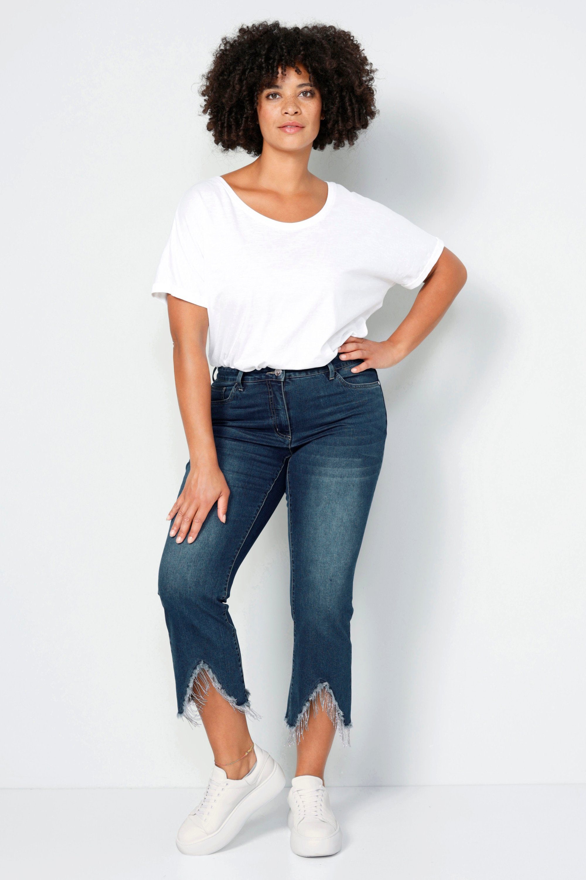 Angel of Style Regular-fit-Jeans 3/4-Jeans Schlag mit Zierketten 5-Pocket