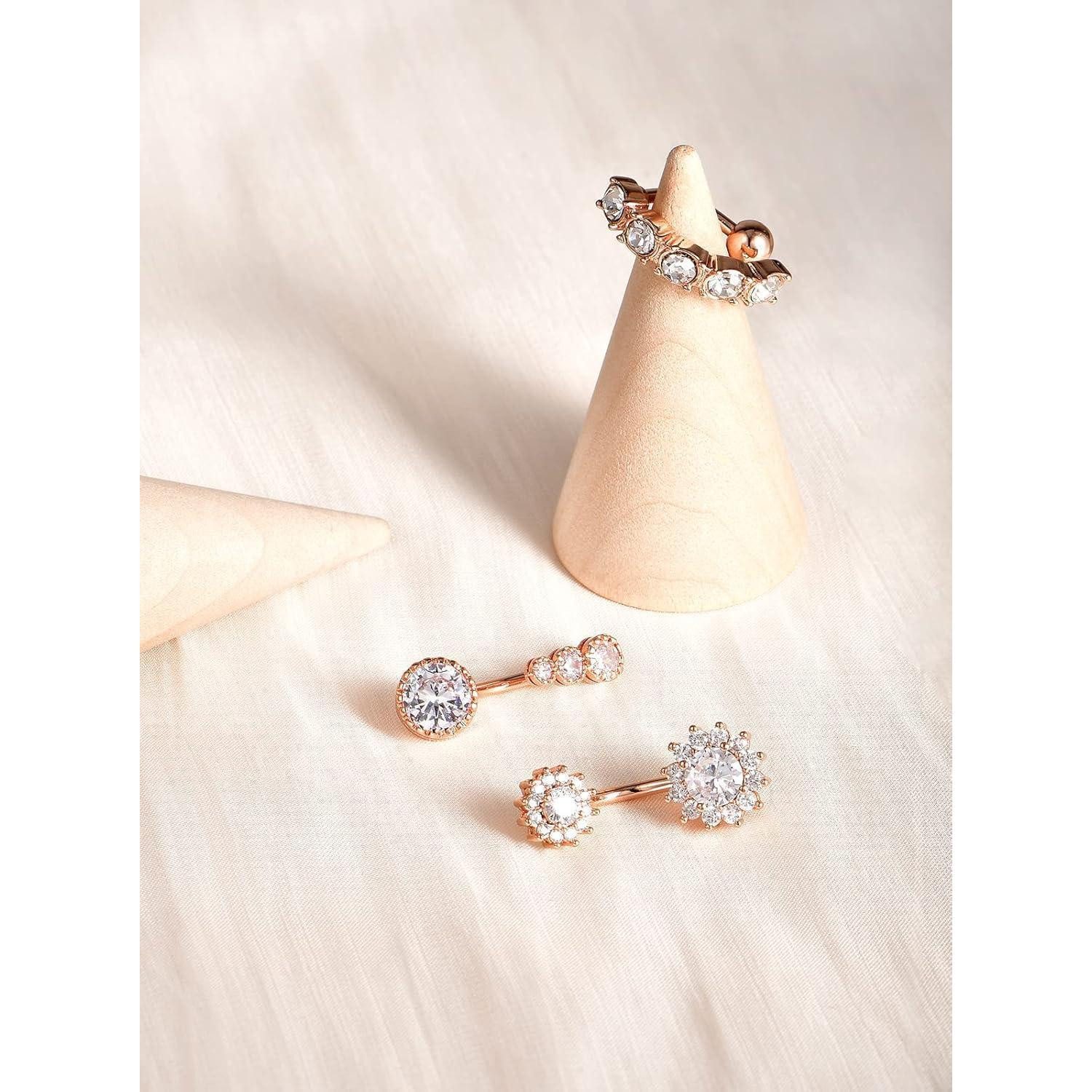 MODRSA Bauchnabelpiercing-Set Bauchnabelpiercing 14G Chirurgenstahl Zirkonia Stab 10MM Rosegold