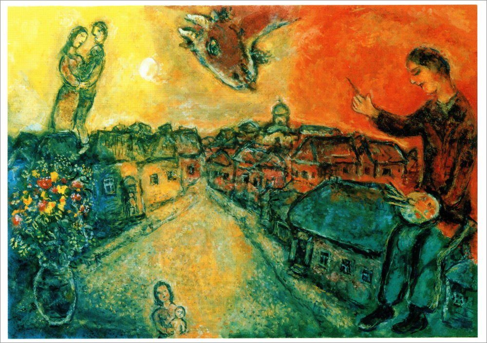 Postkarte Kunstkarte Marc Chagall "Der Künstler über Witebsk"
