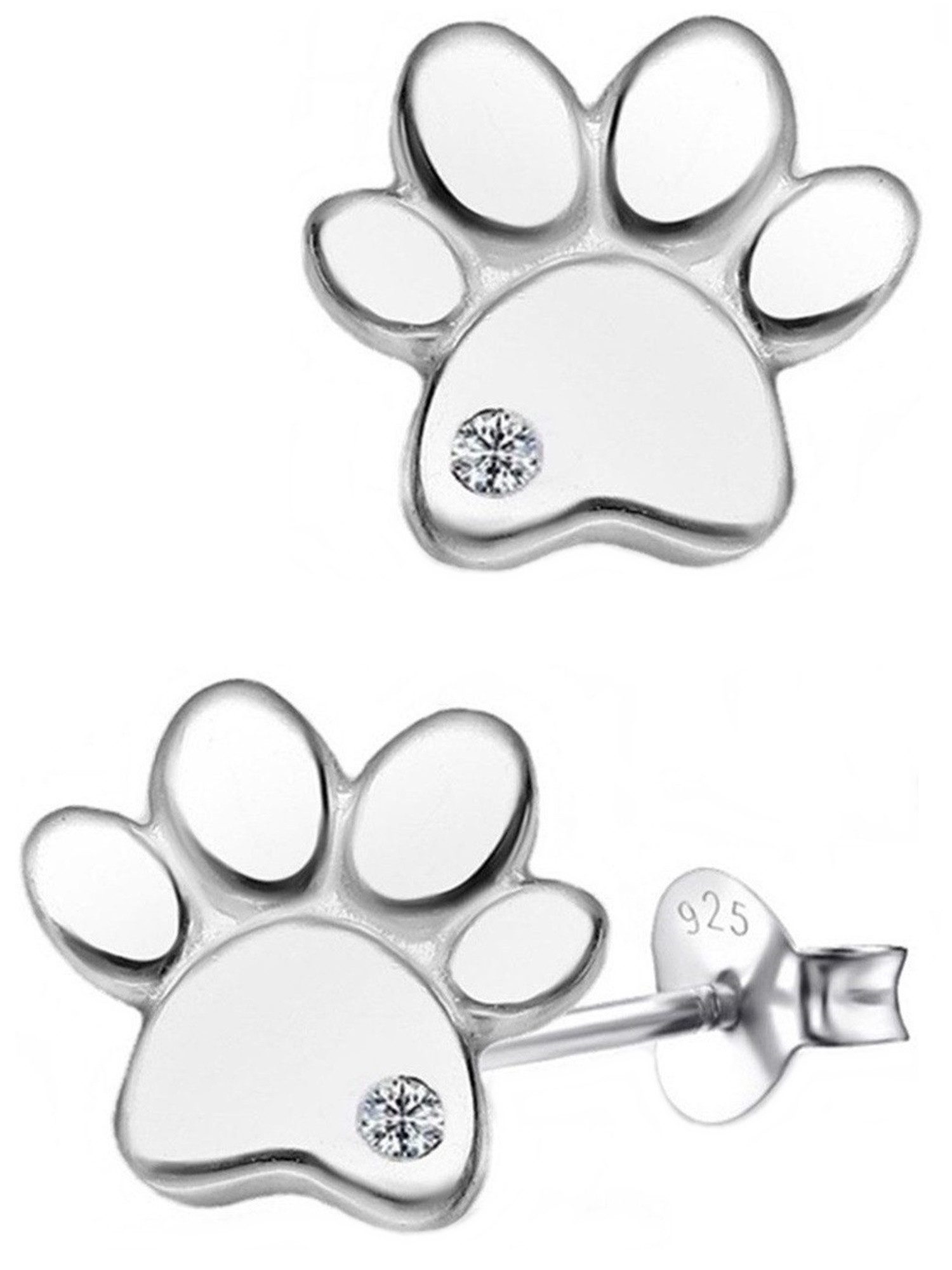 Paar Ohrstecker Pfoten 925 Silber mit Zirkonia Tierpfoten Ohrringe