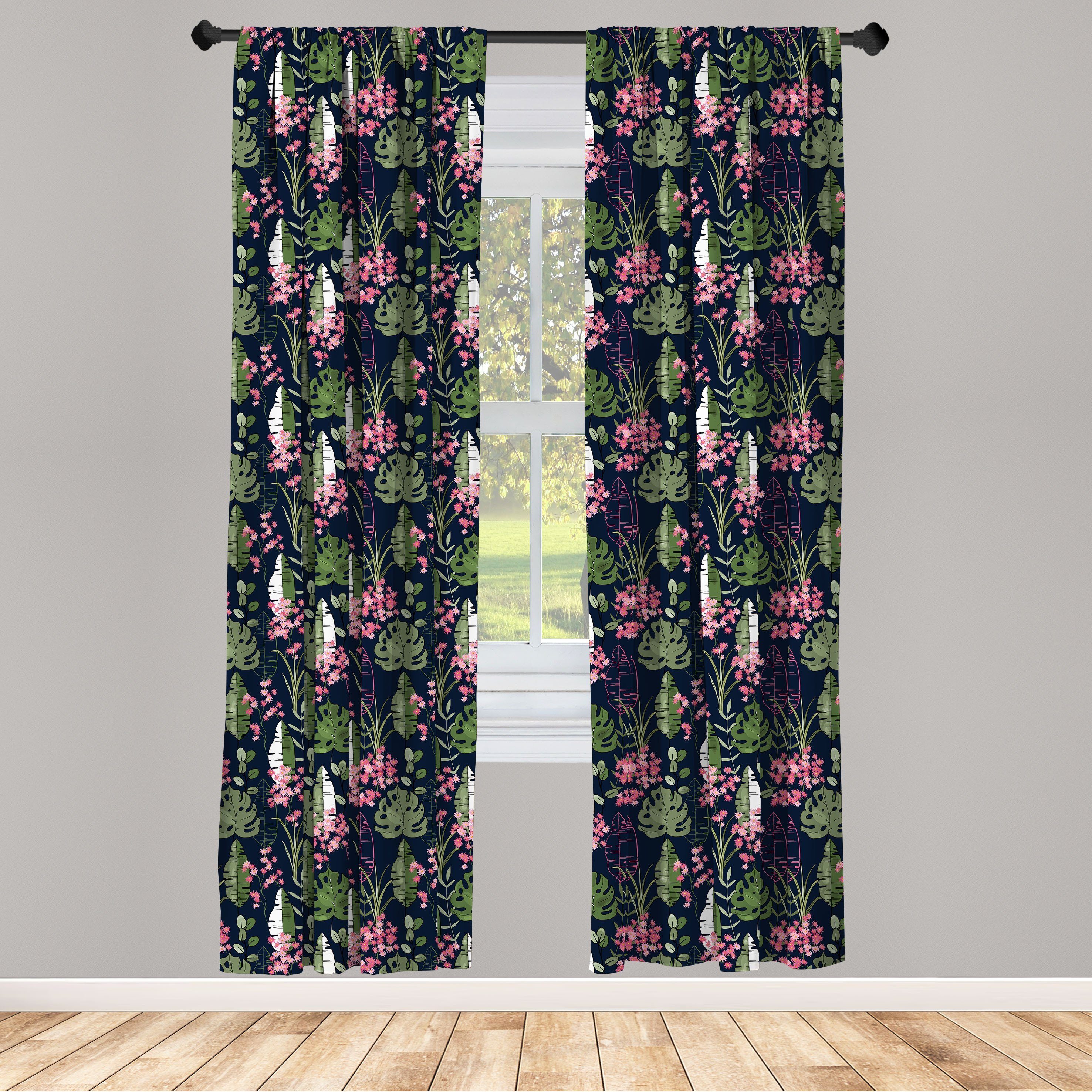 Gardine Vorhang für Wohnzimmer Schlafzimmer Dekor, Abakuhaus, Microfaser, Botanisch Rosa tropische Blumen