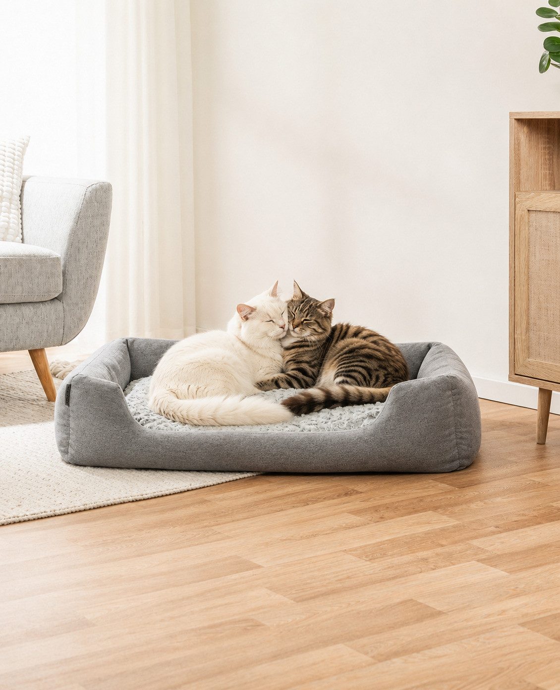 lionto Katzenliege, Katzenbett mit tiefem Einstieg & rutschfestem Boden, 110x80 cm grau, Textil, Stilvolles Kuschelkörbchen mit Wendekissen