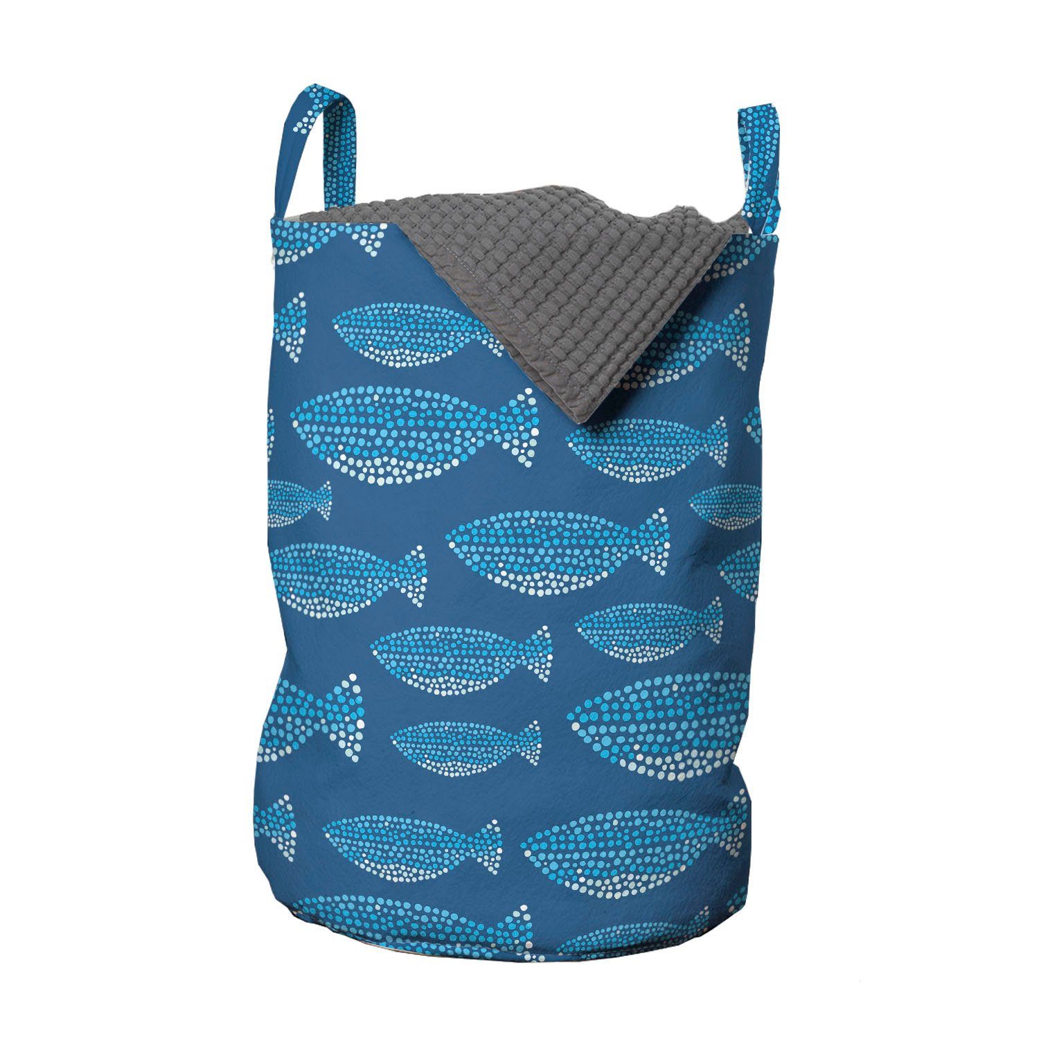 Abakuhaus Wäschesäckchen Wäschekorb mit Griffen Kordelzugverschluss für Waschsalons, Fisch Blau getönte Wasserleben Motiv