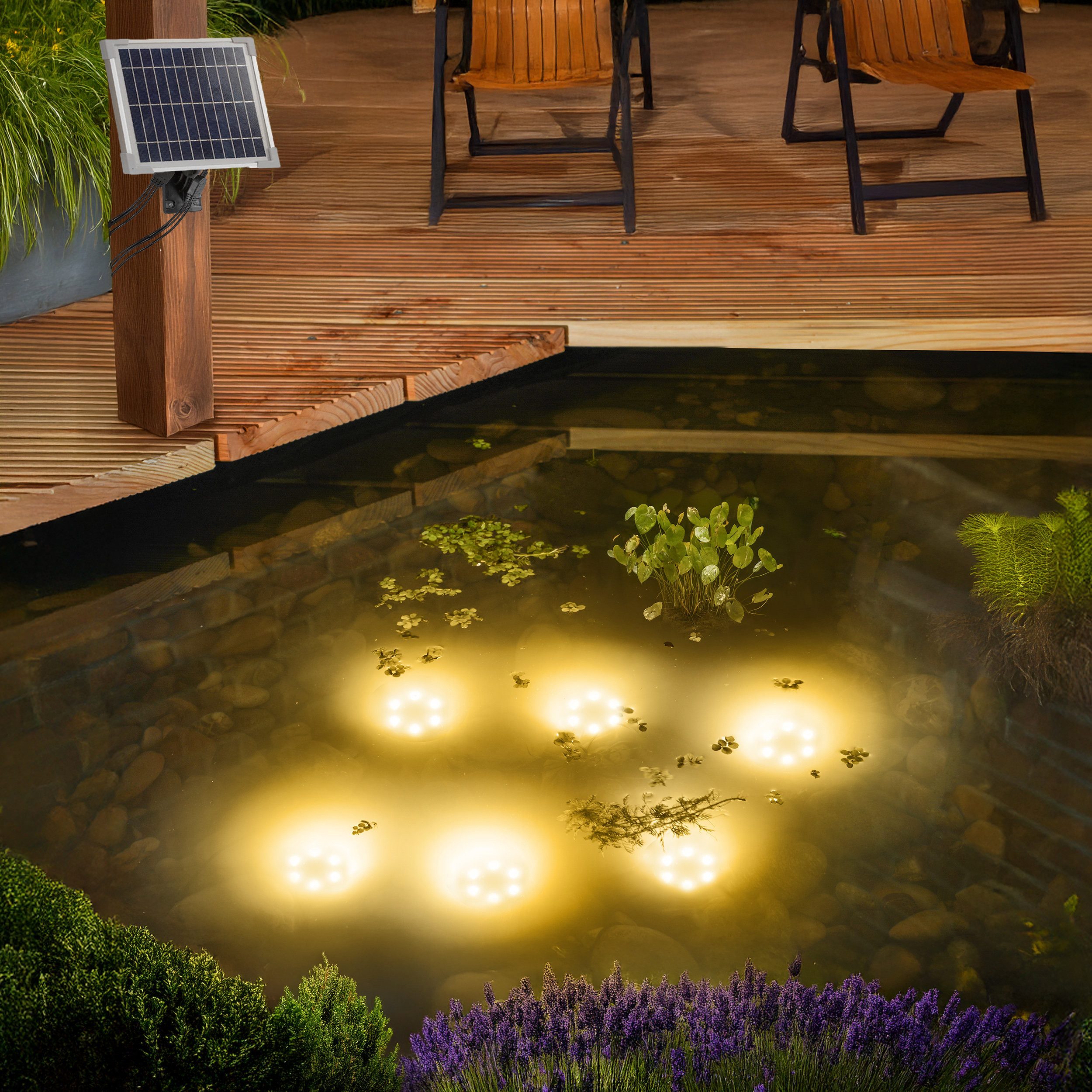 esotec Gartenstrahler Solar Über- und Unterwasserstrahler 6 Spots 3000K warmweiß 101403, LED fest integriert