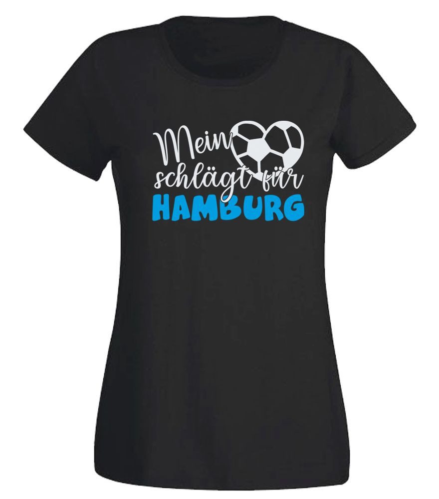 G-graphics T-Shirt Mein Herz schlägt für Hamburg Slim-fit Damen T-Shirt mit einem Motiv für den echten Fan
