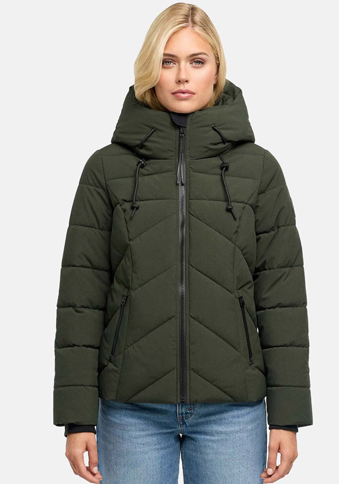 Marikoo Winterjacke Naanda Steppjacke mit diagonaler Steppung, Kapuze, hohem Kragen