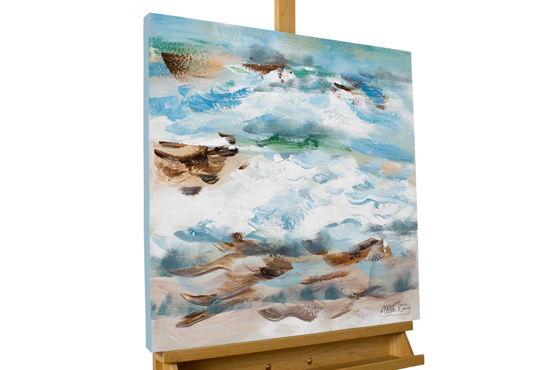 KUNSTLOFT Gemälde An der Côte d'Azur 60x60 cm, Leinwandbild 100% HANDGEMALT Wandbild Wohnzimmer