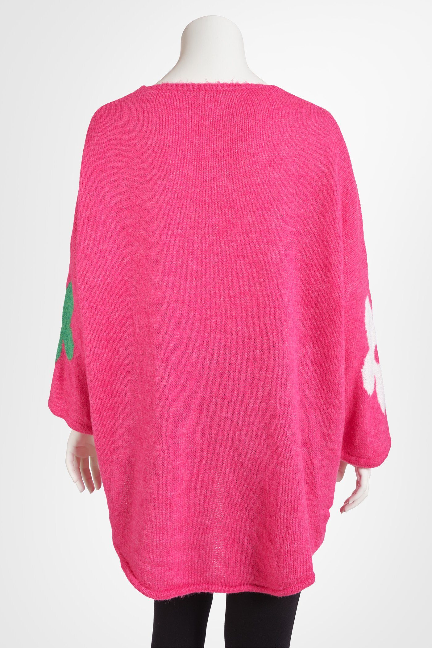 pink V-Ausschnitt Strickpullover Pullover Oversize mit und PEKIVESSA Blumenstickerei (1-tlg)