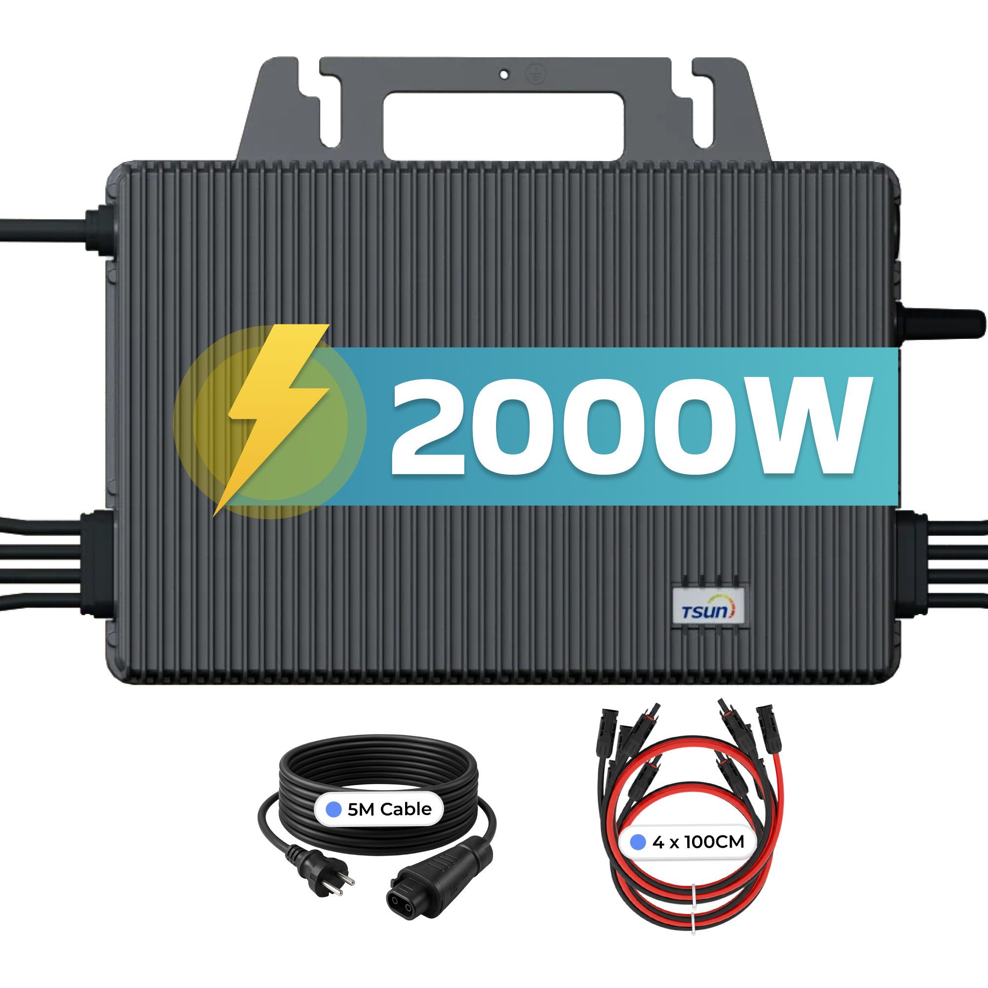 SUNNIVA Wechselrichter Mikro-Wechselrichter 2000W TSOL-MS2000, (IP67 wetterfest, 4 MPPT, Bluetooth & WIFI, inkl. 5m Anschlusskabel), & 4x 1 m Solar-Verlängerungen, Micro Inverter