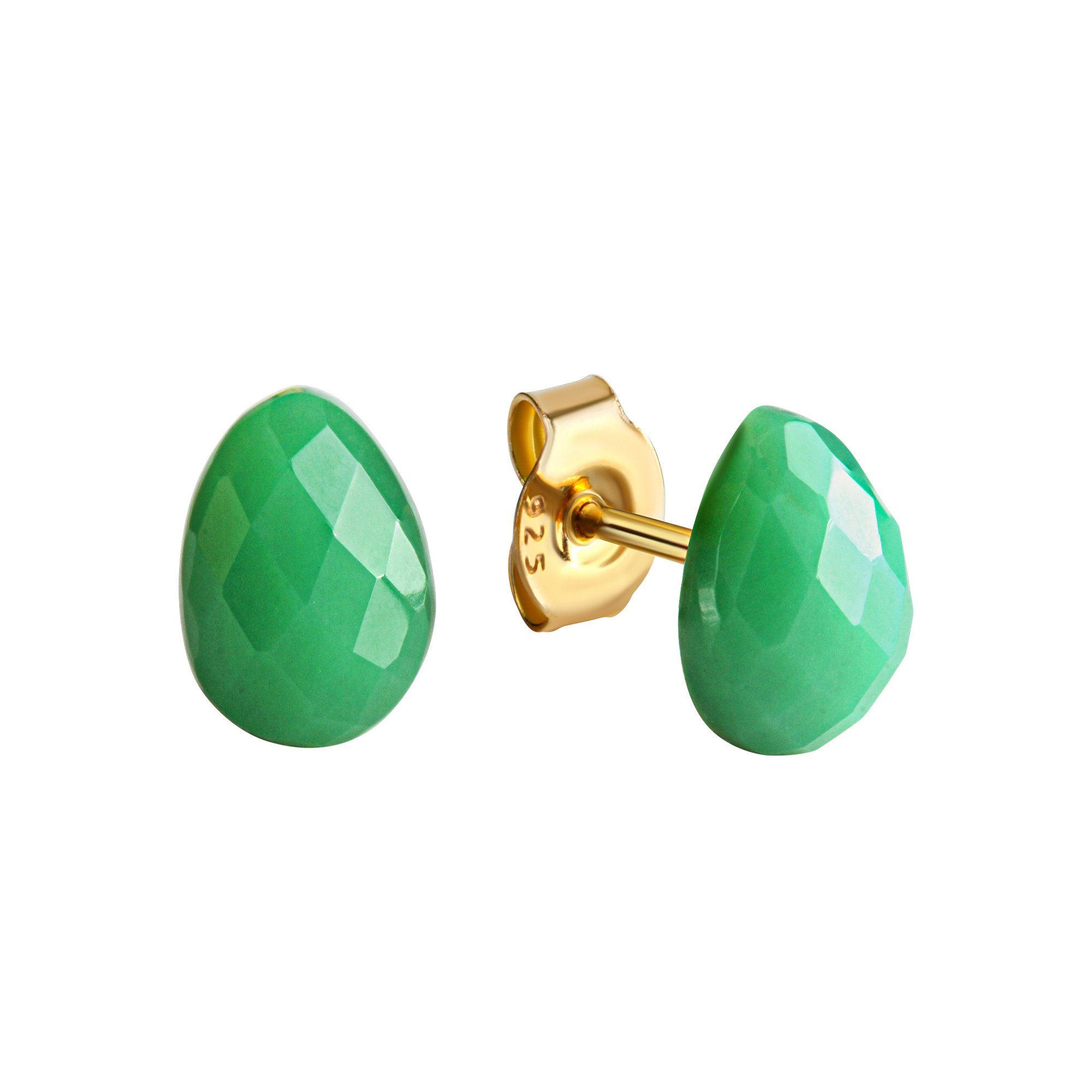 Jamelli Paar Ohrstecker Silber 925 vergoldet mit echtem Chrysopras 8x6,5mm