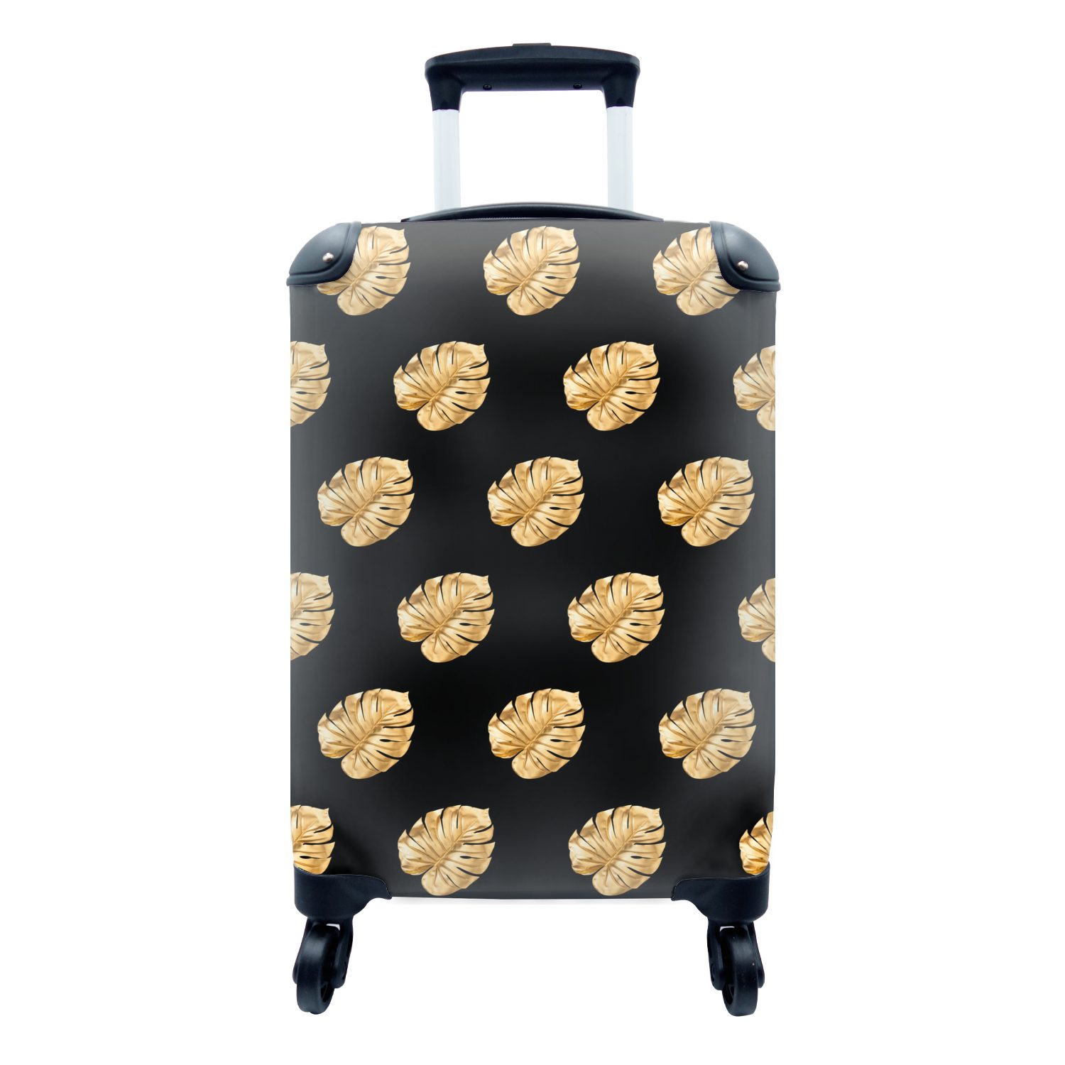 MuchoWow Handgepäckkoffer Gold - Monstera - Muster, 4 Rollen, Reisetasche mit rollen, Handgepäck für Ferien, Trolley, Reisekoffer