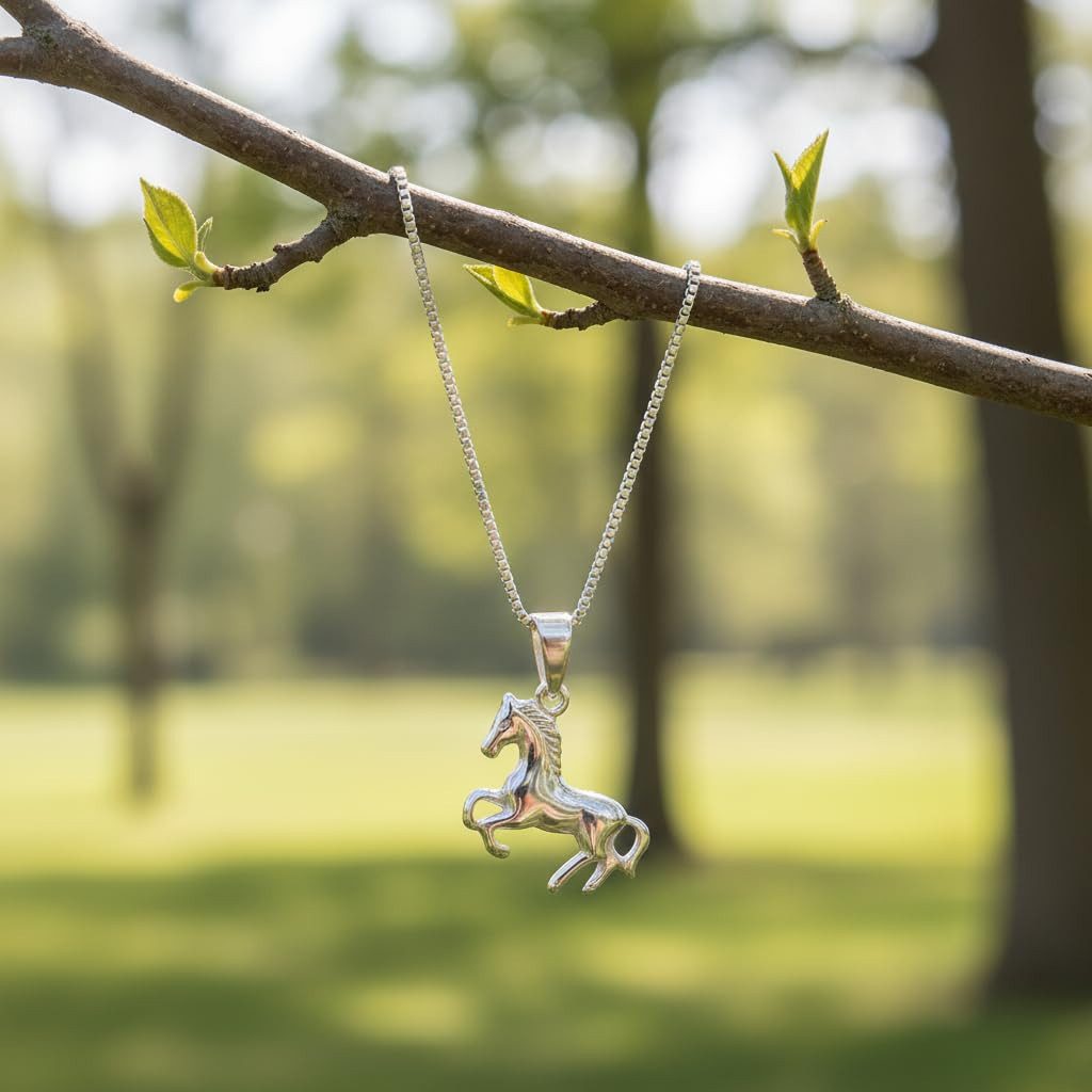 schmuck23 Kette mit Anhänger Anhänger Pferd 925 Silber Damen Mädchen Kettenanhänger Reiten Geschenk (Set, Anhänger mit Halskette), Kinderschmuck Echtschmuck Halskette