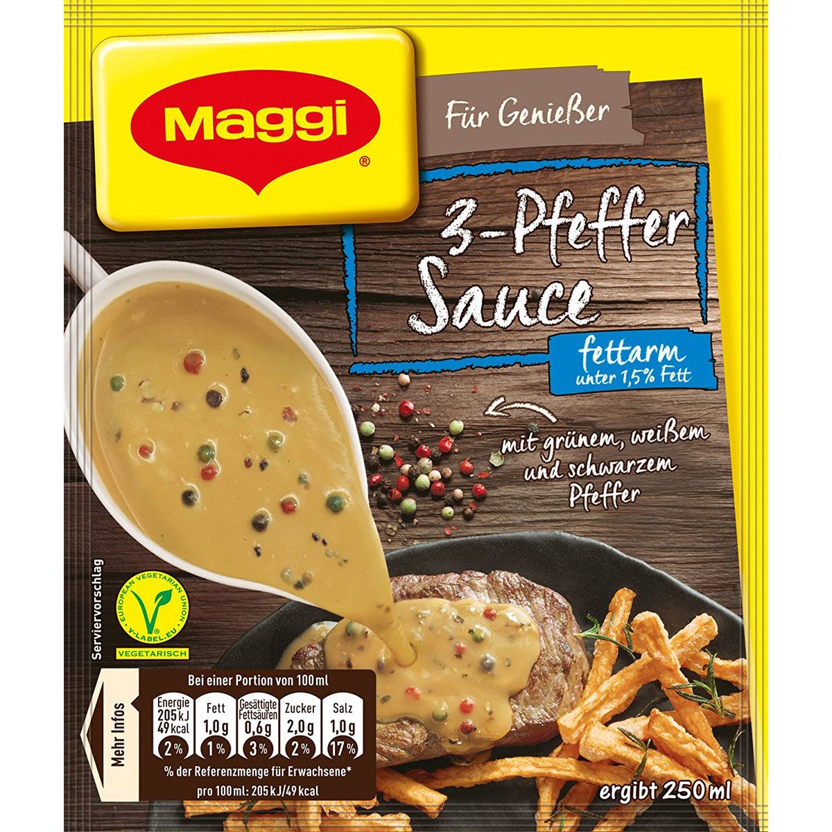 MAGGI Saucen, Maggi Für Genießer 3 Pfeffer Sauce fettarm aromatisch fein scharf 33g