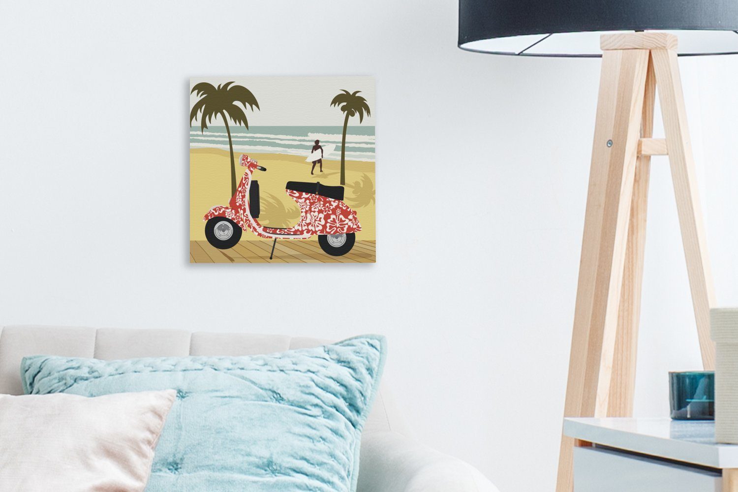 St), am OneMillionCanvasses® Leinwandbild einer Schlafzimmer (1 Bilder Wohnzimmer Vespa für roten Illustration Strand, Leinwand