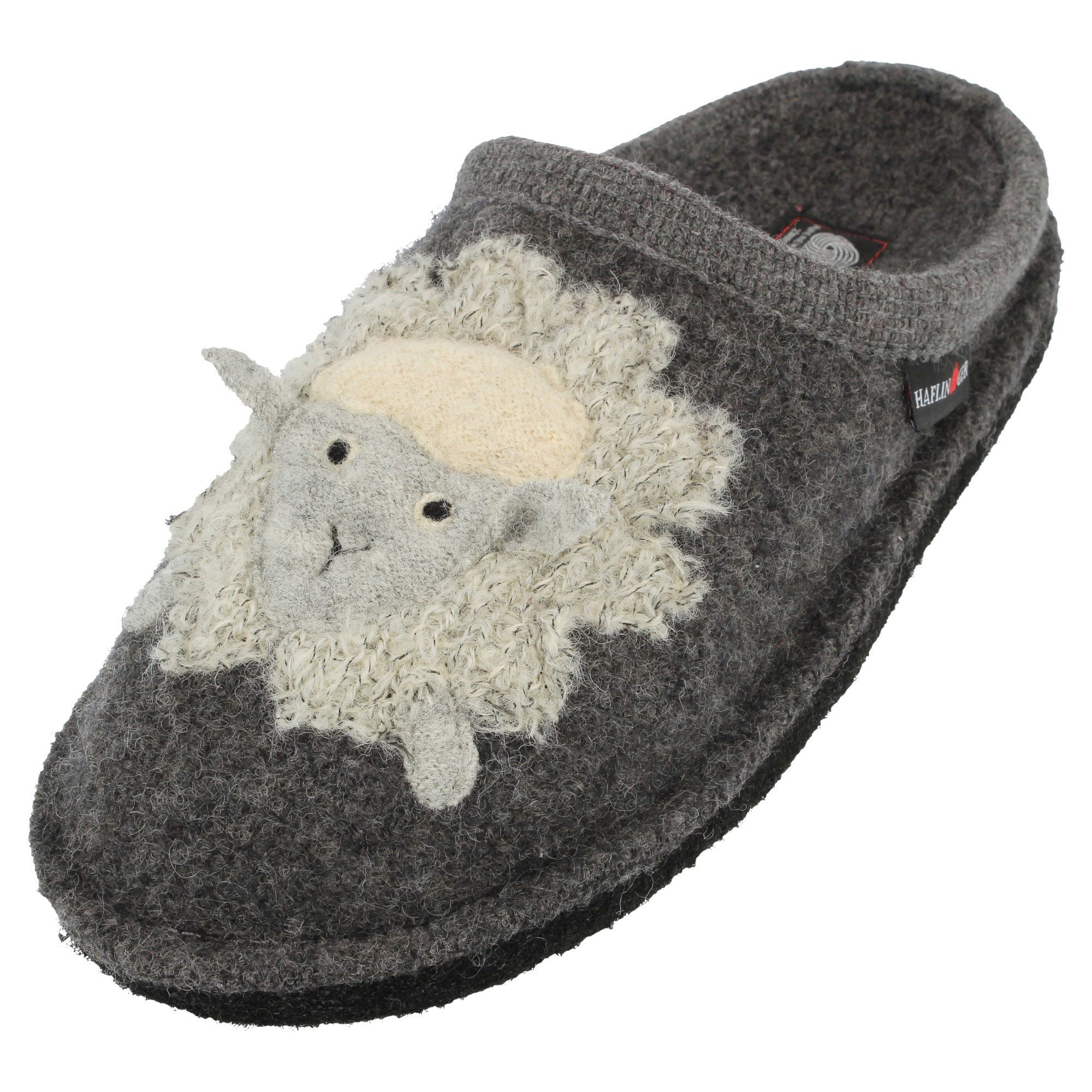 Haflinger Flair Lamby Pantoffeln aus gewalkter Wolle mit Lammmotiv Unisex Hausschuh