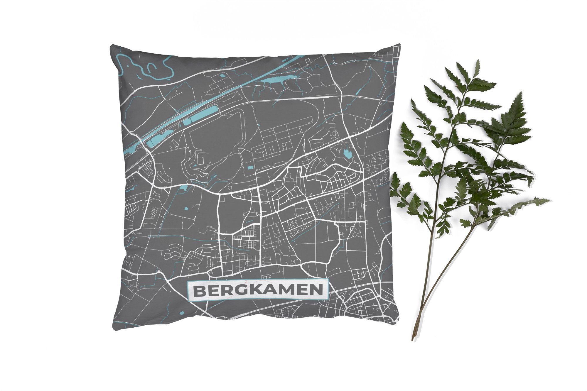 MuchoWow Dekokissen Karte - Stadtplan - Bergkamen - Deutschland - Blau, Zierkissen mit Füllung für Wohzimmer, Schlafzimmer, Deko, Sofakissen