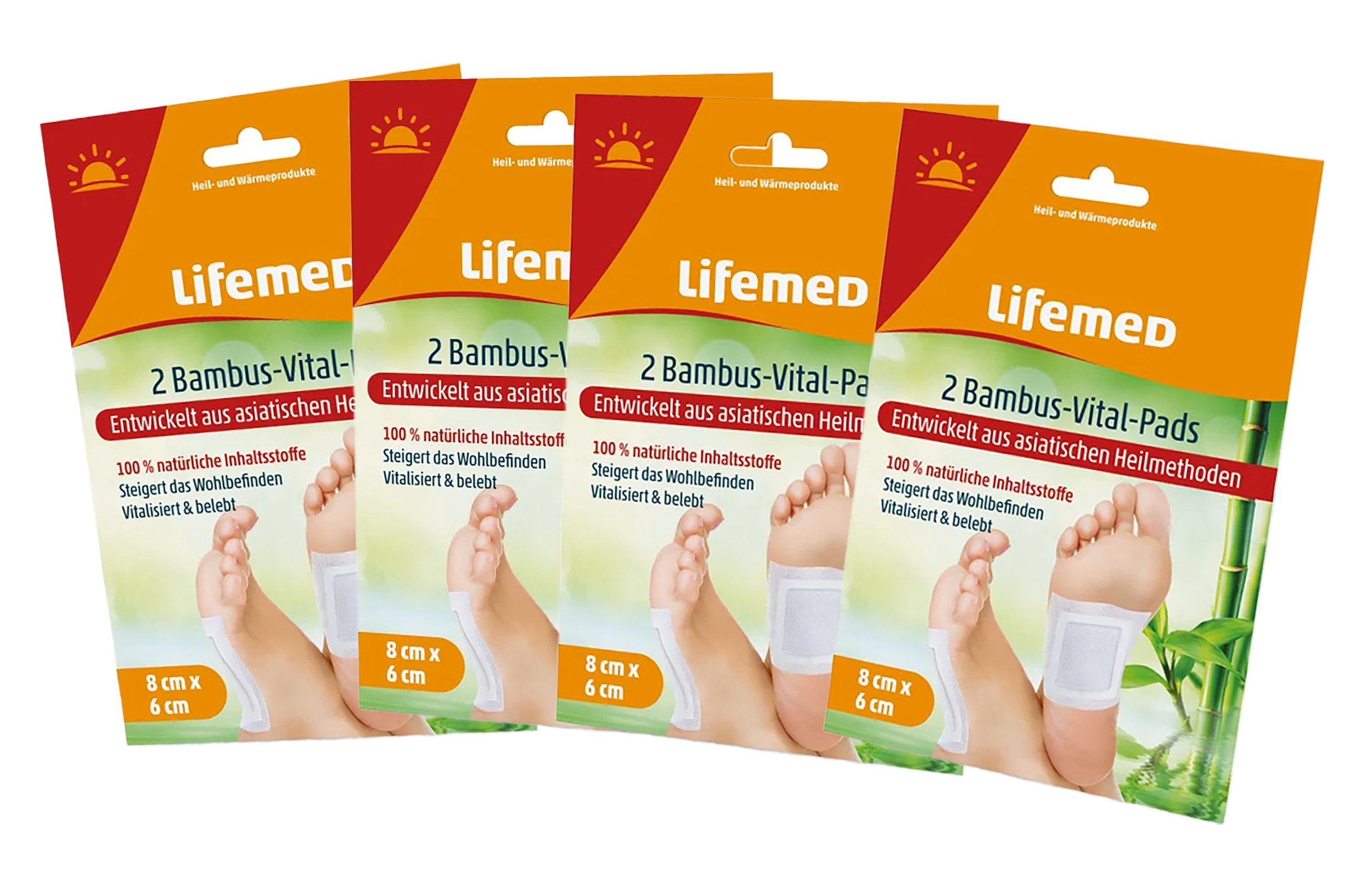 LifeMed Entgiftungspflaster 4x 2 BAMBUS-VITAL-PADS 8x6cm Fußpflaster Fußpads Vitalpflaster 81 (8 St), Fußpflege Entgiftung Fuß Pflaster Entgiftungspflaster