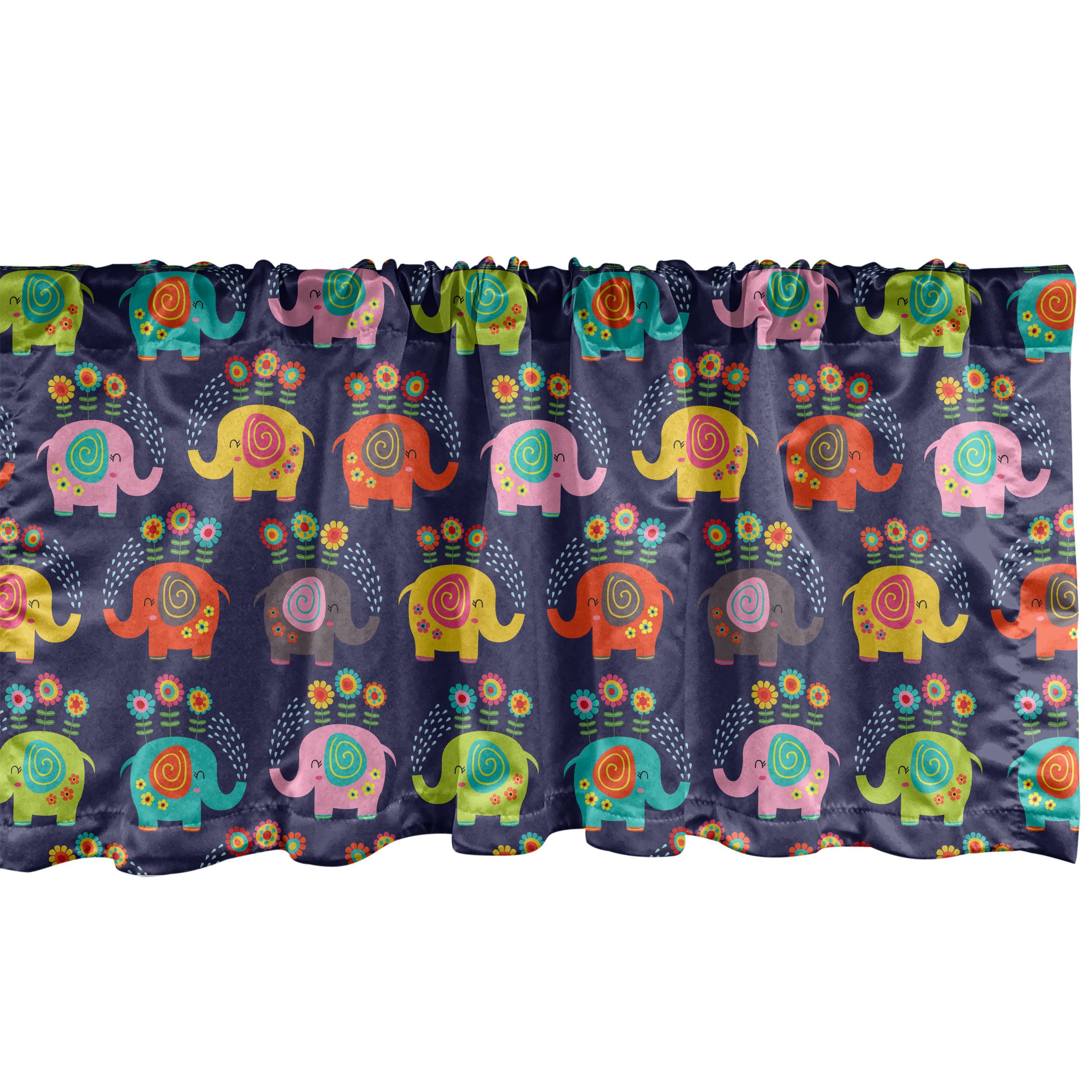 Scheibengardine Vorhang Volant für Küche mit Floral Microfaser, Hippie Stangentasche, Elefanten Tiere Schlafzimmer Abakuhaus, Dekor