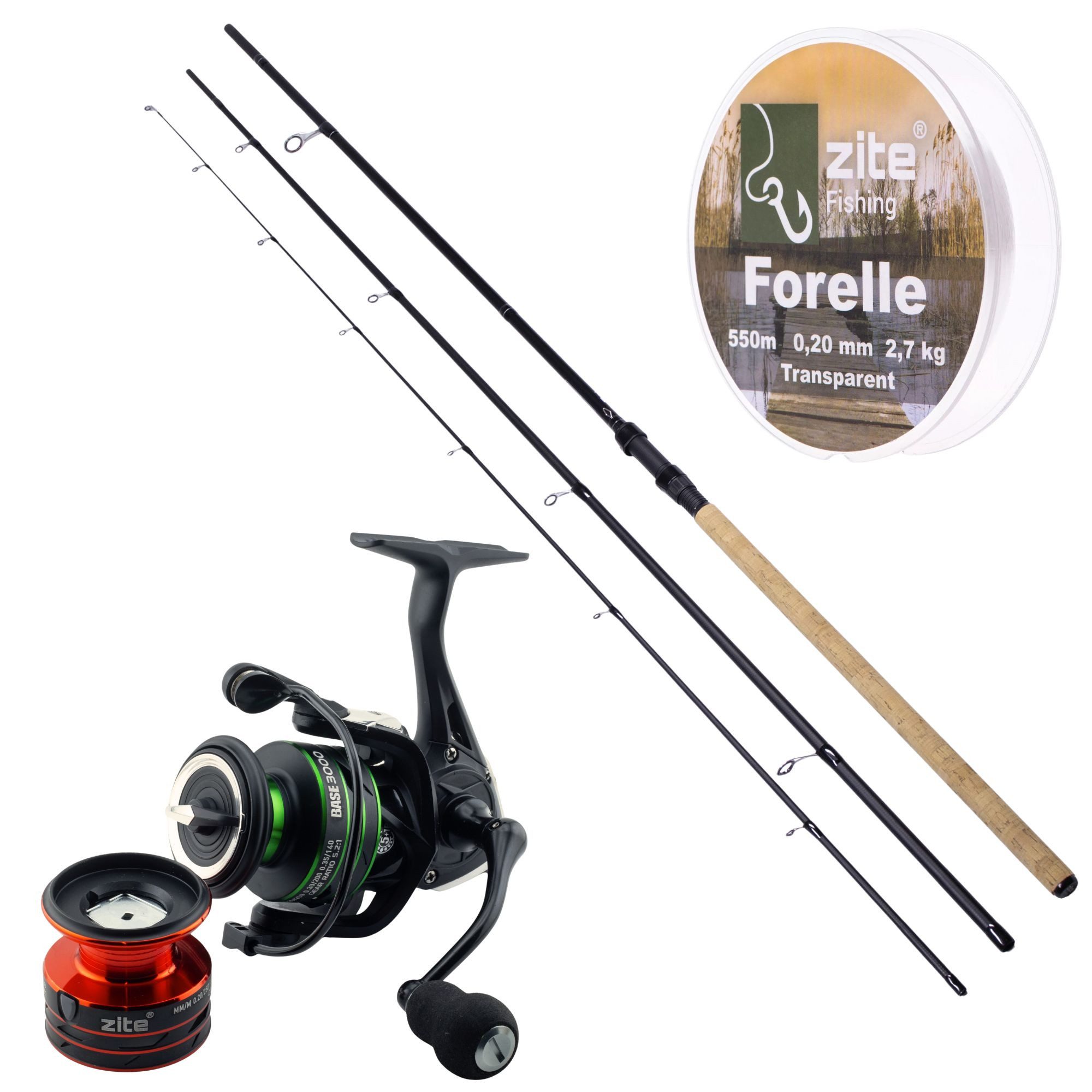 Forellenrute Sbirolino Komplettset Trout Rute 360cm, Spinnrolle & Monofileschnur