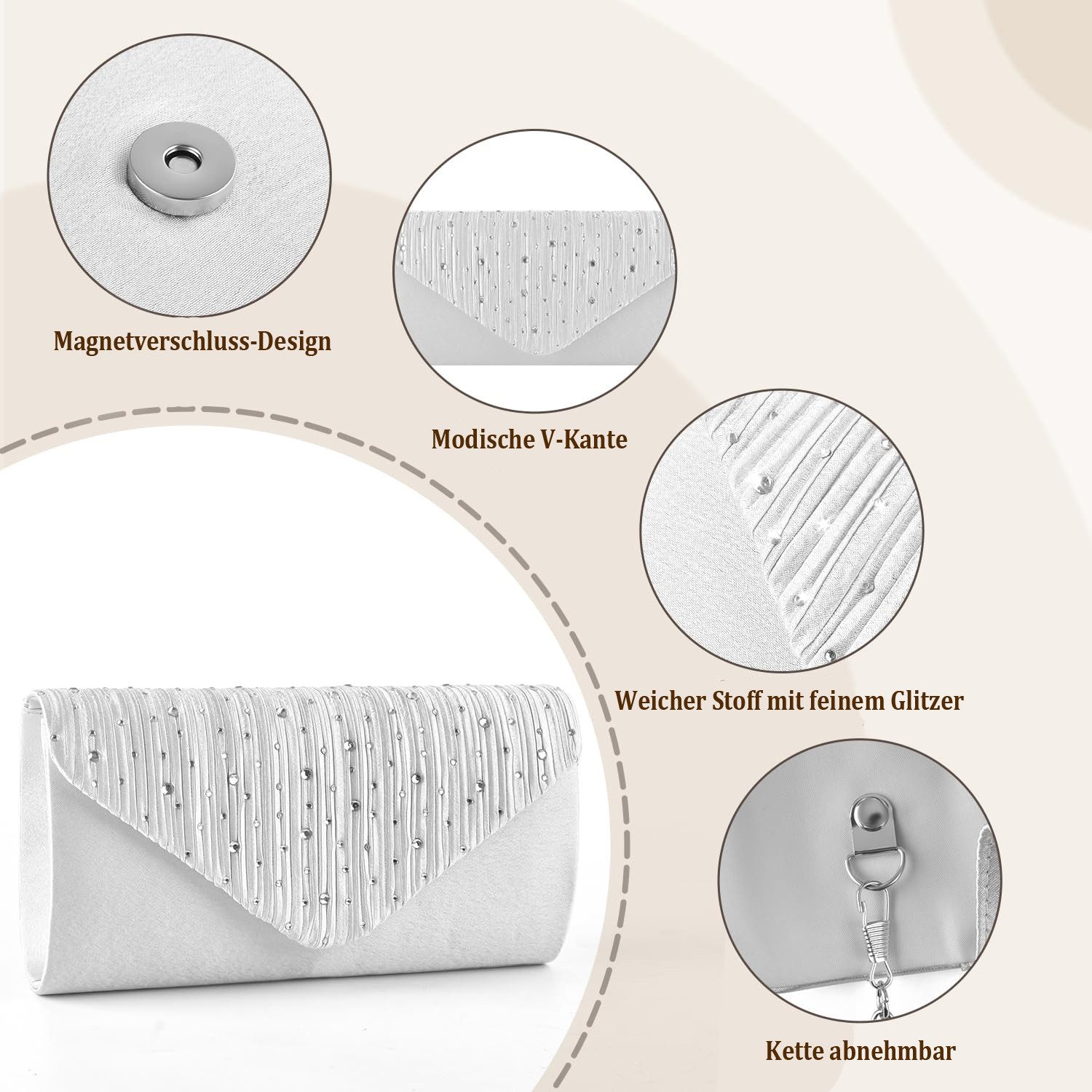 Bextsrack Abendtasche Mit Strass besetzte Abendtasche, Hochzeitsclutch, Partyhandtasche, Schultertasche mit abnehmbarer Kette