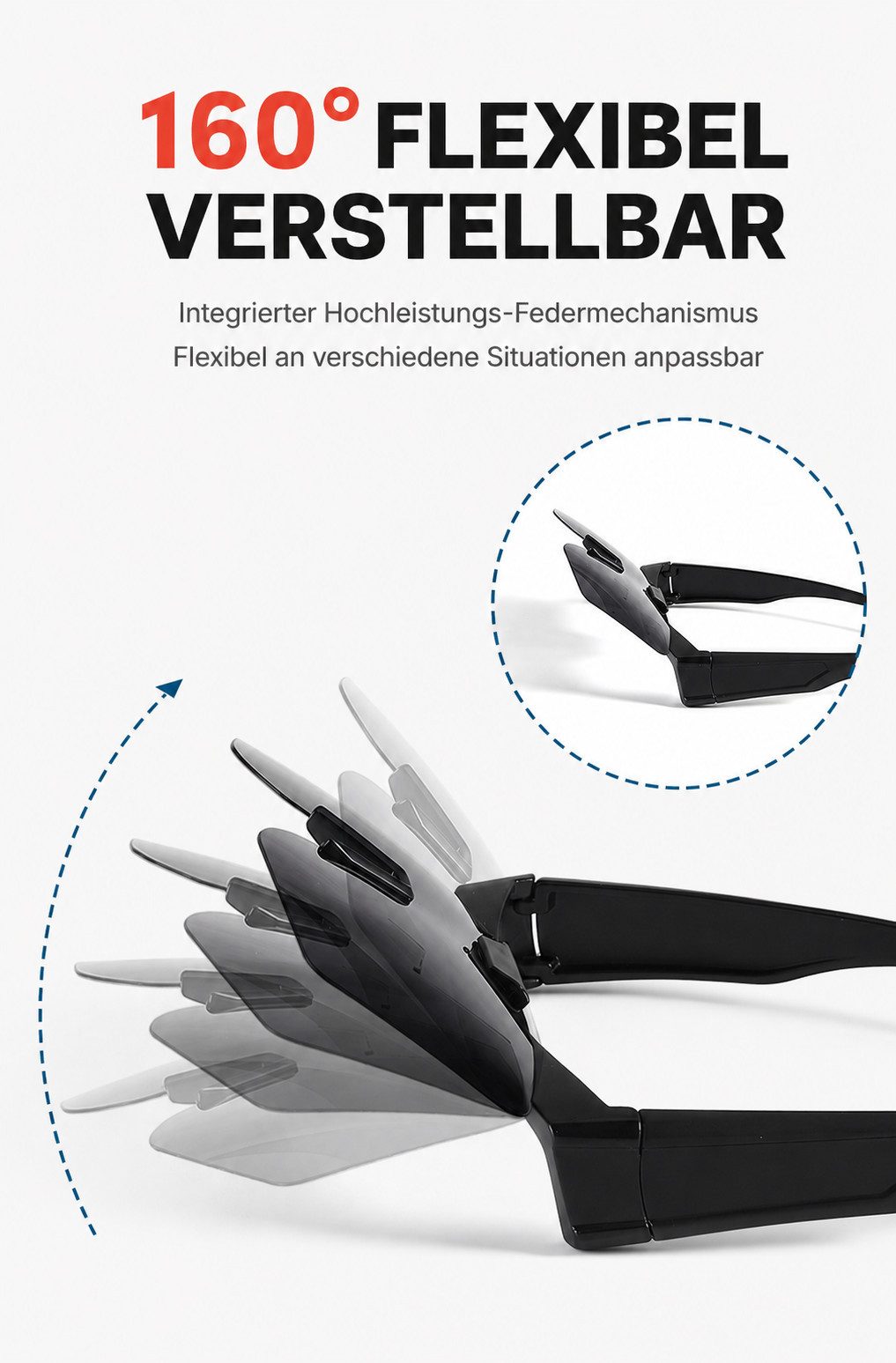 ibettertec Sonnenbrille Sonnenbrille Überziehbrille, selbsttönend, polarisiert 160° klappbar, für Brillenträger,Unisex, Schwarz – Bild 4 von 5