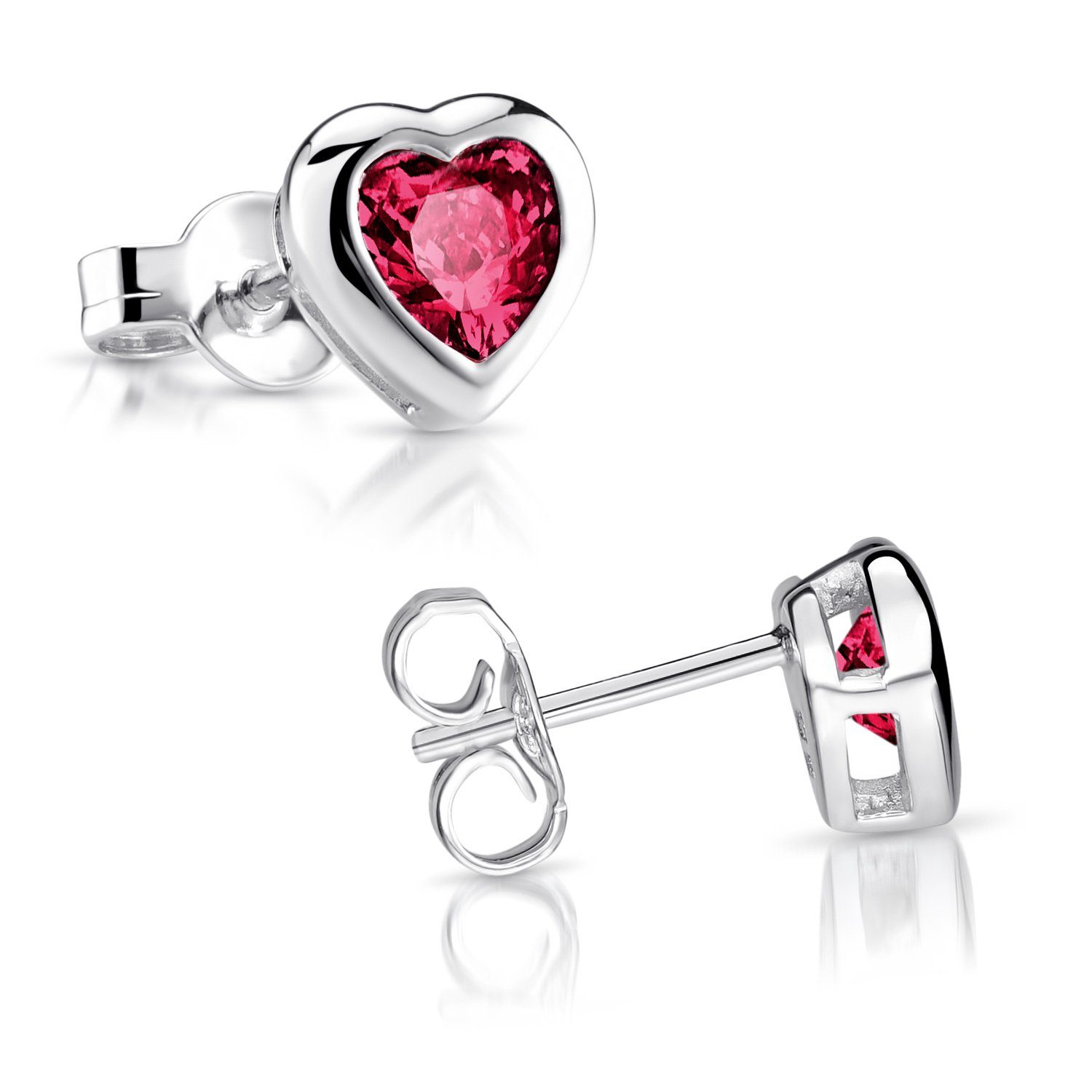 Materia Paar Ohrstecker Herz Zirkonia Rot SO-11, 925 Sterling Silber, rhodi günstig online kaufen