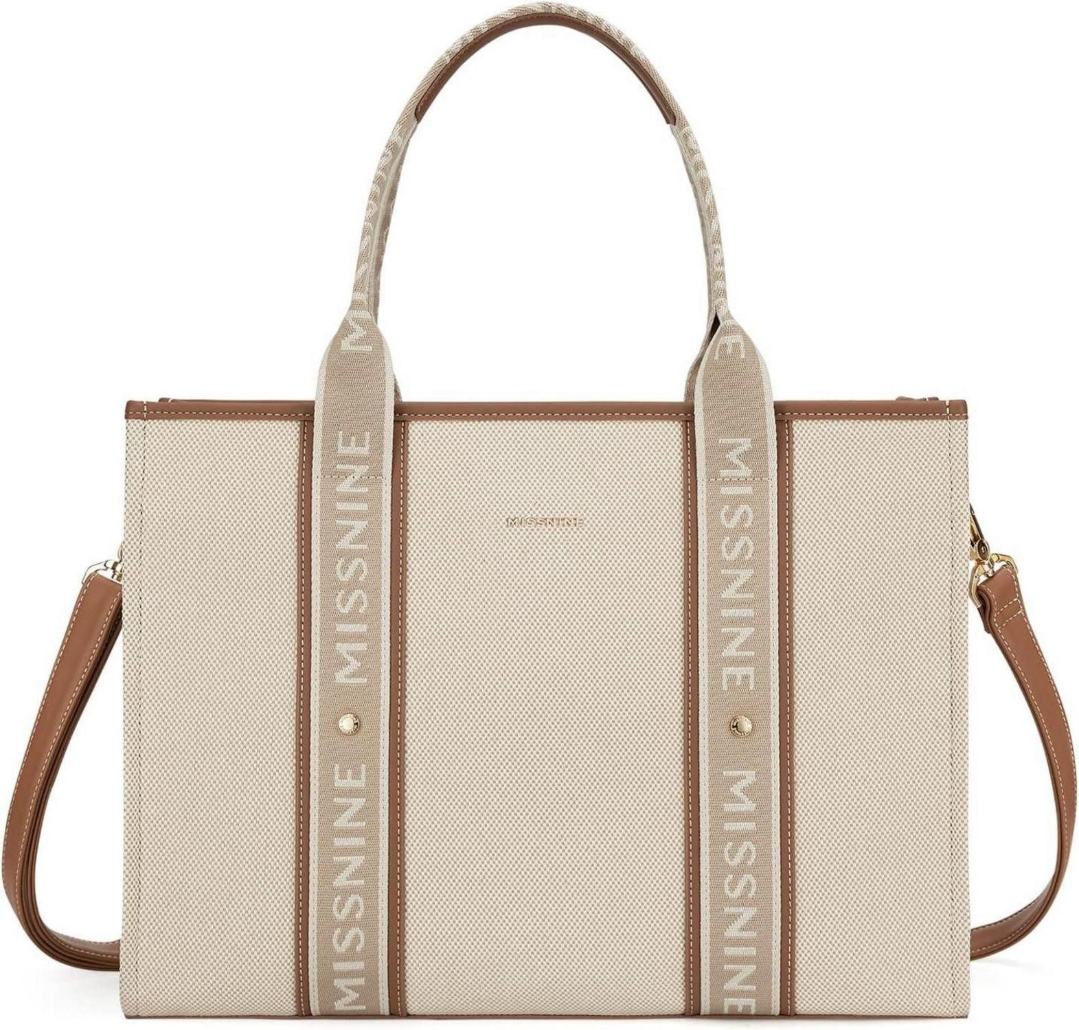Laptoptasche Tragetasche Canvas-Laptoptasche 15,6 Zoll Damen Handtasche Braun Beige