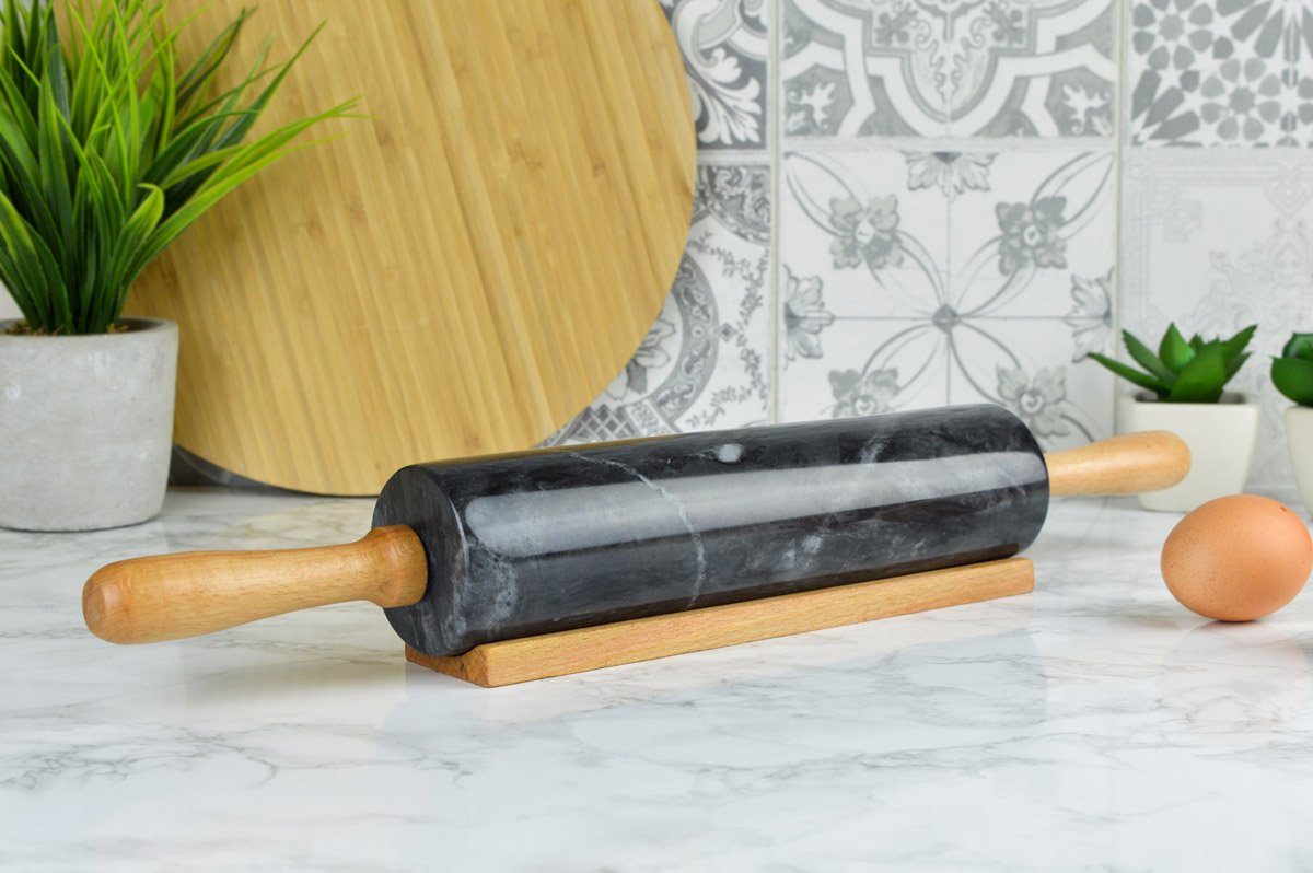 Sendez Teigroller aus Marmor mit Ständer 46x6cm Teigrolle Ausroller Nudelrolle 2kg Marmor, (1-tlg) – Bild 5 von 5