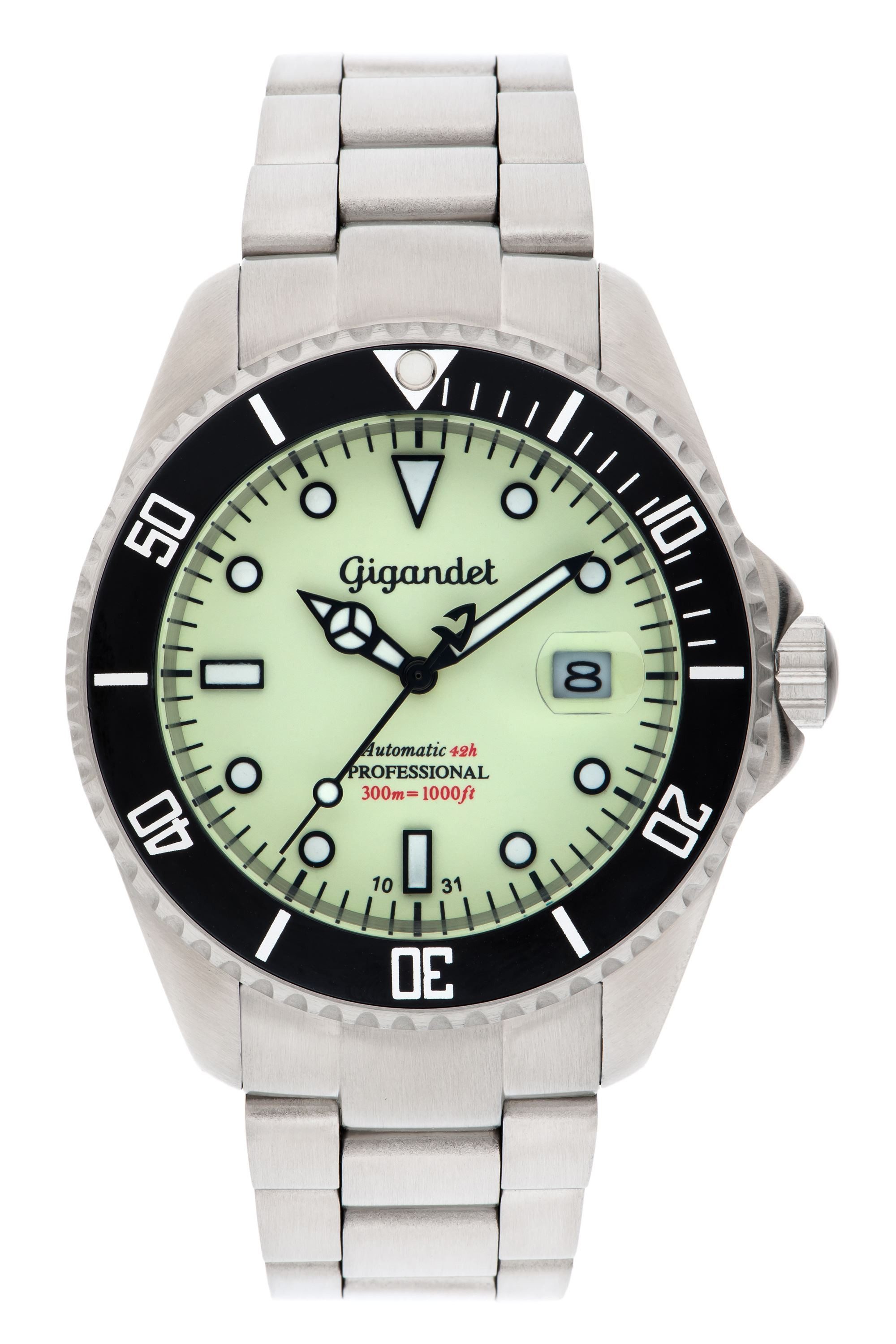 Gigandet Automatikuhr Herrenuhr, Armbanduhr, Taucheruhr, 43mm, SEA GROUND G2-011, Mineralglas, Aluminiumlünette, Grün, 30bar/300m wasserdicht