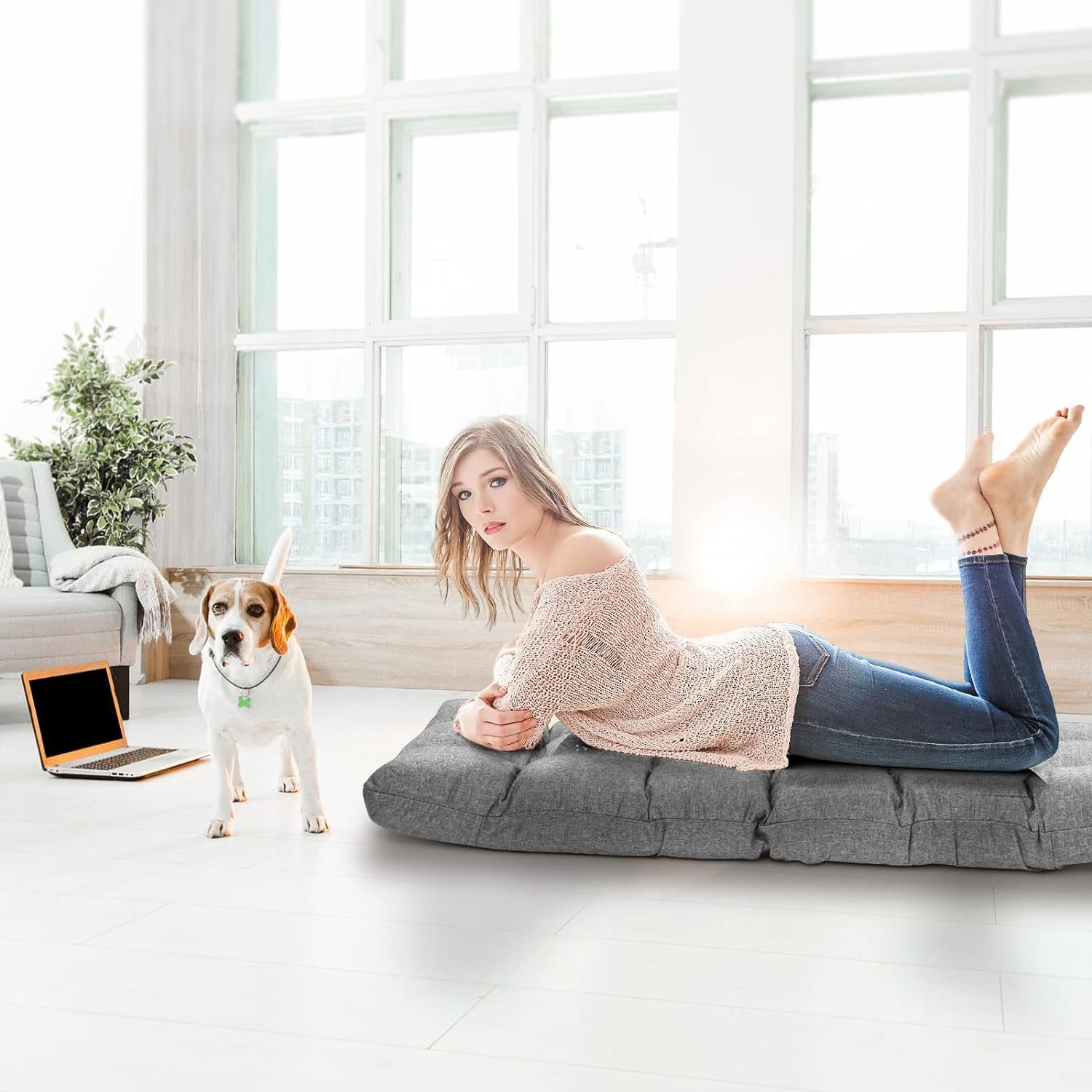 KOMFOTTEU Sessel Bodenstuhl, mit 14-Fach Verstellbarer Rückenlehne günstig online kaufen